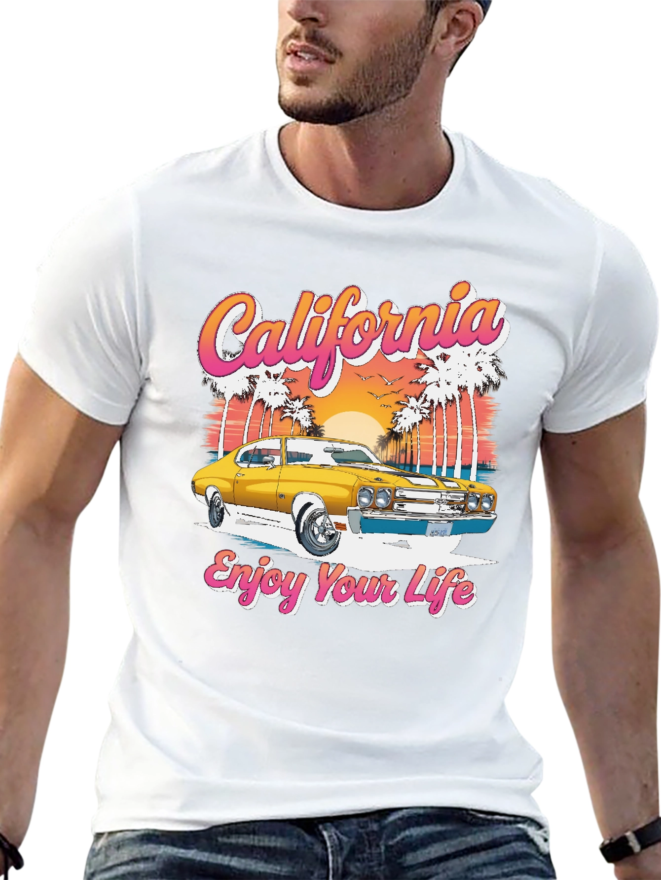 California Car Graphic T-Shirt - Retro Style
