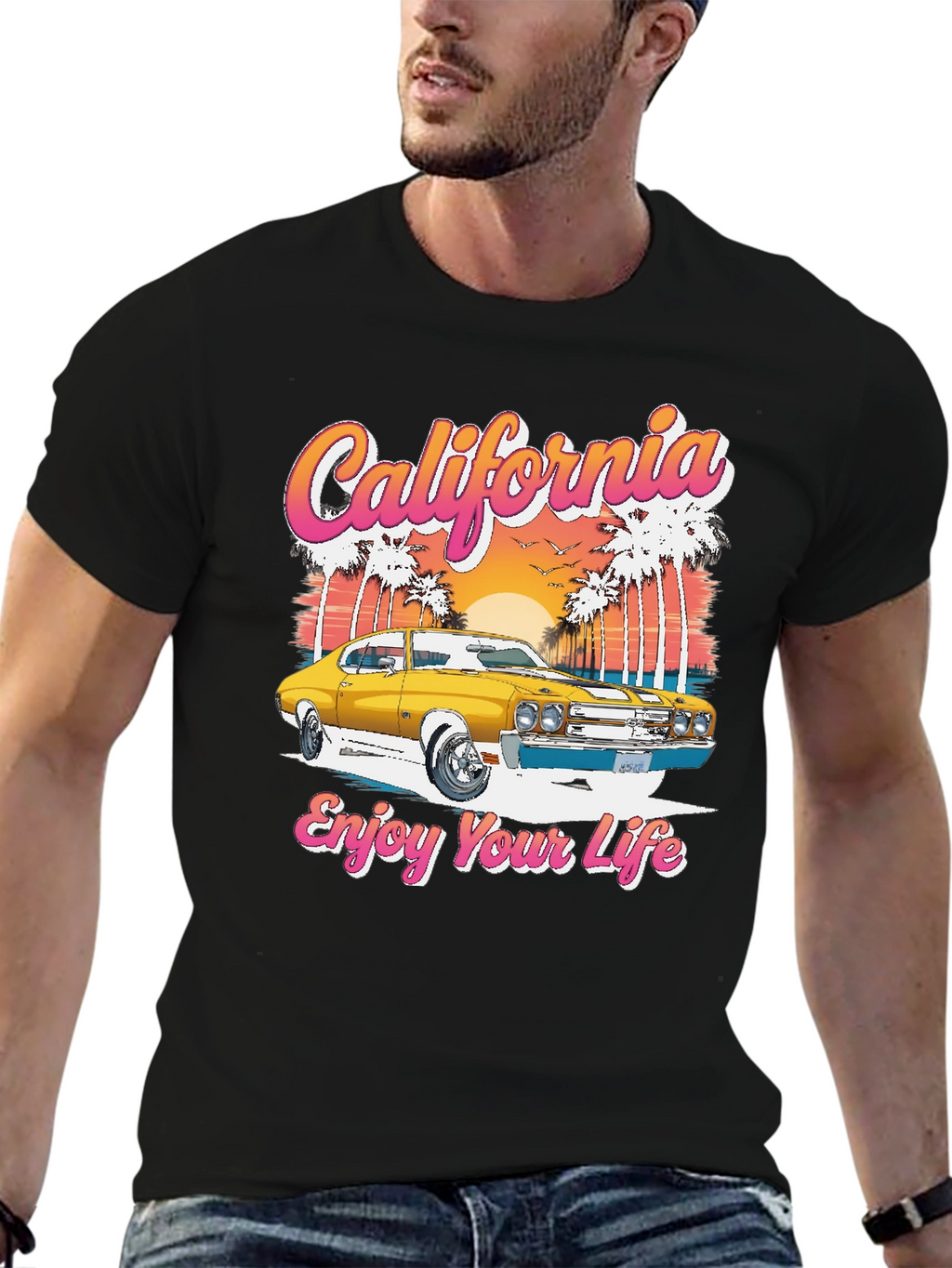 California Car Graphic T-Shirt - Retro Style