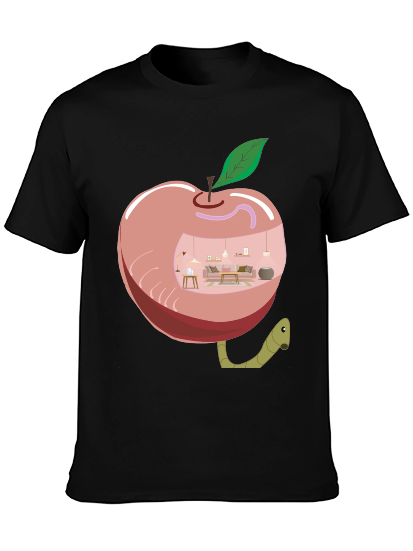 Apple Home Worm Tee - Unique Graphic T-Shirt