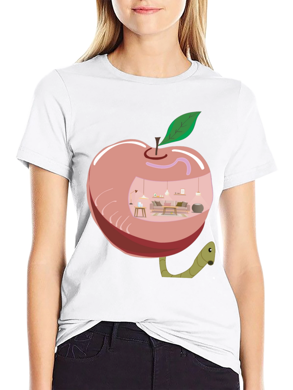 Apple Home Worm Tee - Unique Graphic T-Shirt