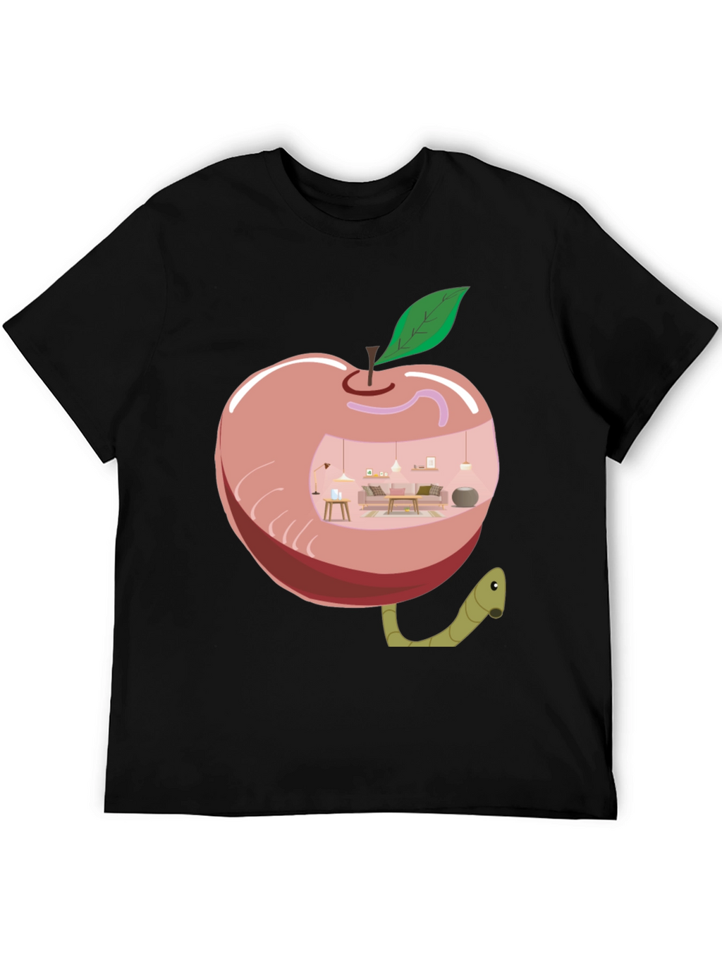 Apple Home Worm Tee - Unique Graphic T-Shirt