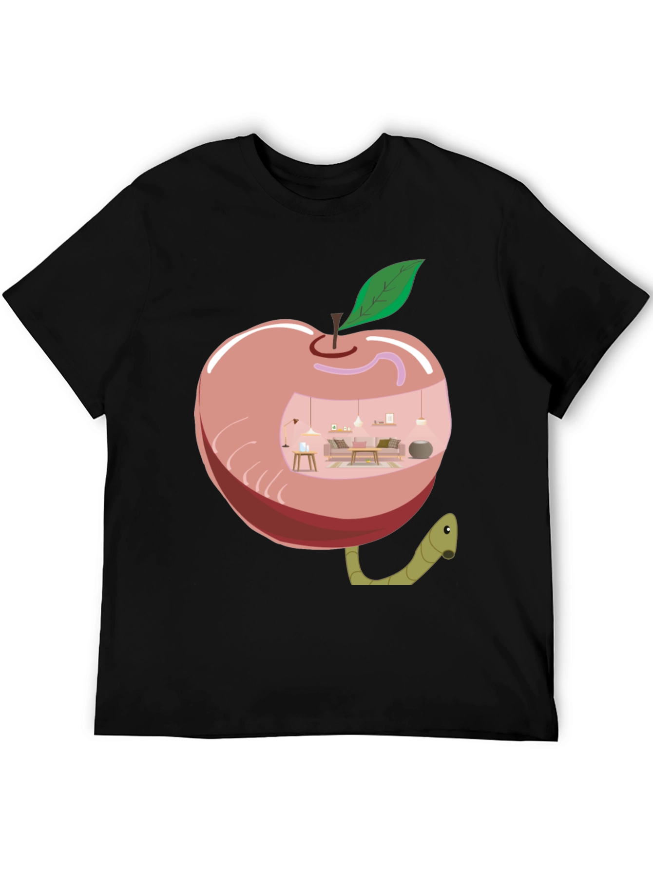 Apple Home Worm Tee - Unique Graphic T-Shirt