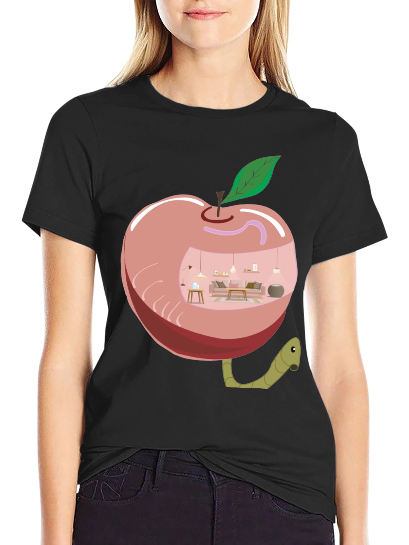 Apple Home Worm Tee - Unique Graphic T-Shirt