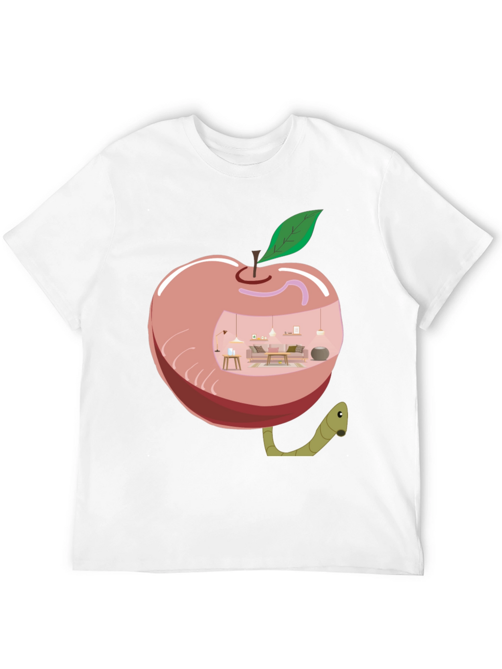 Apple Home Worm Tee - Unique Graphic T-Shirt