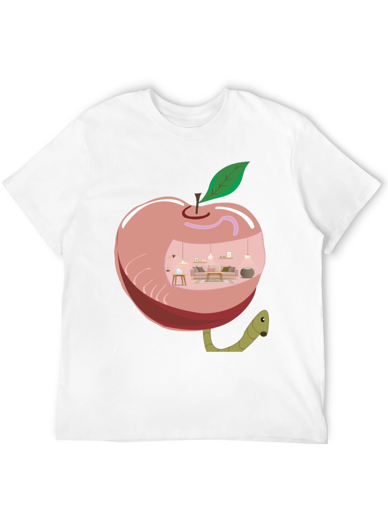 Apple Home Worm Tee - Unique Graphic T-Shirt
