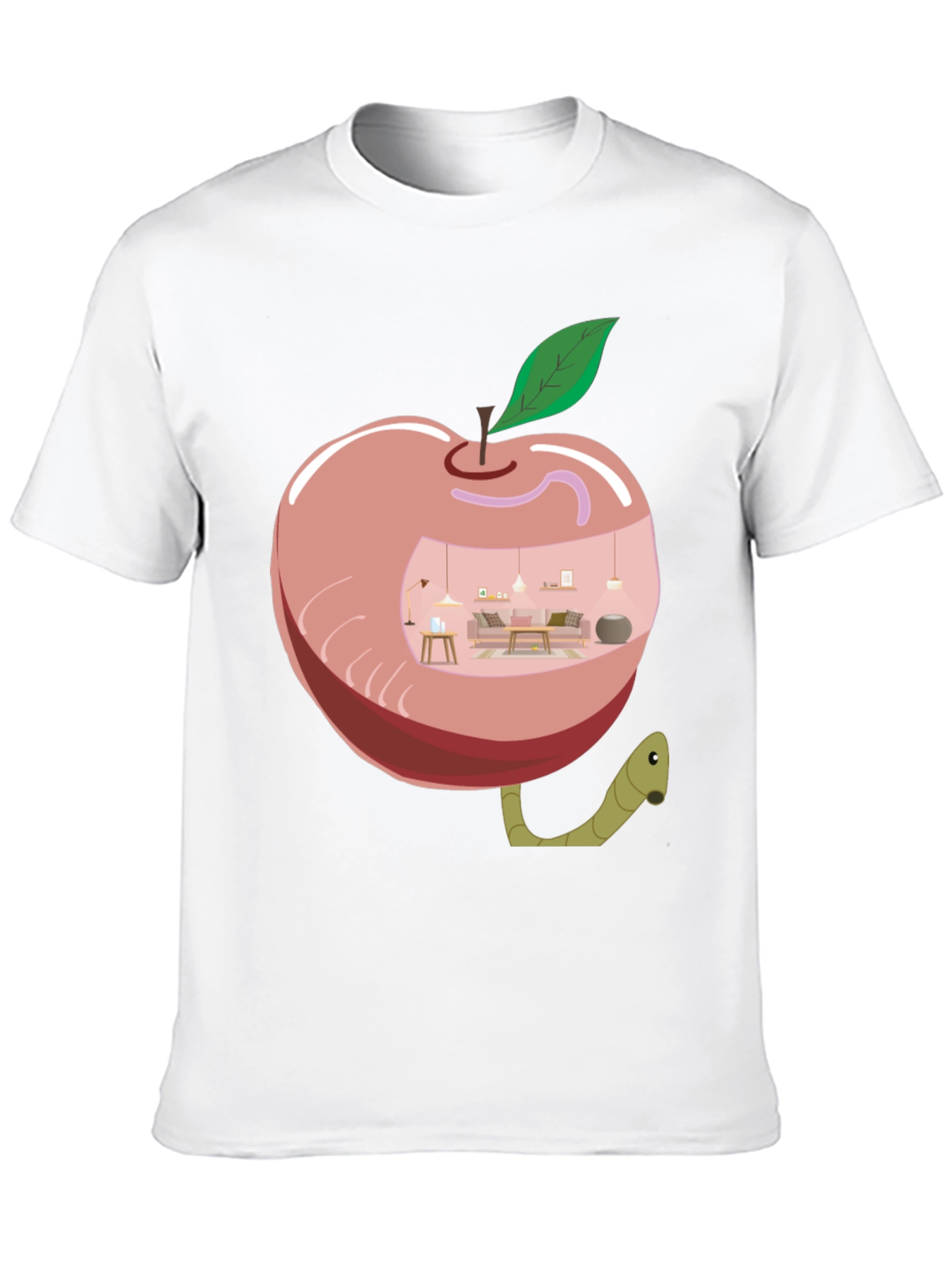 Apple Home Worm Tee - Unique Graphic T-Shirt