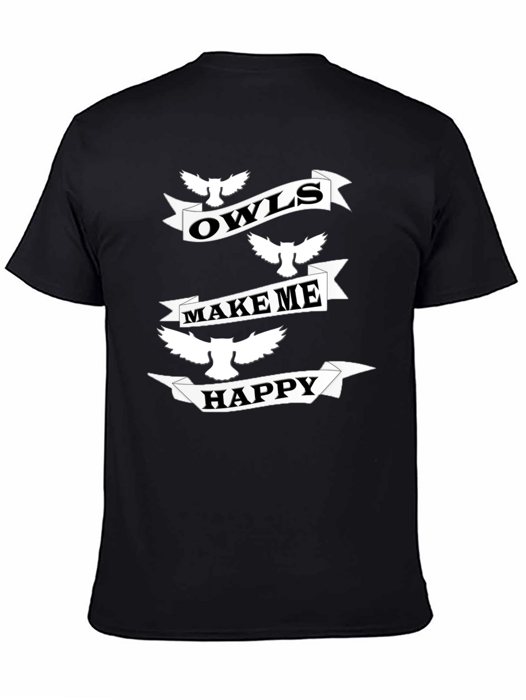 Owls Make Me Happy Black Graphic T-Shirt