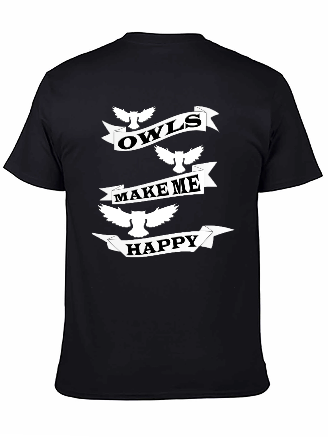 Owls Make Me Happy Black Graphic T-Shirt