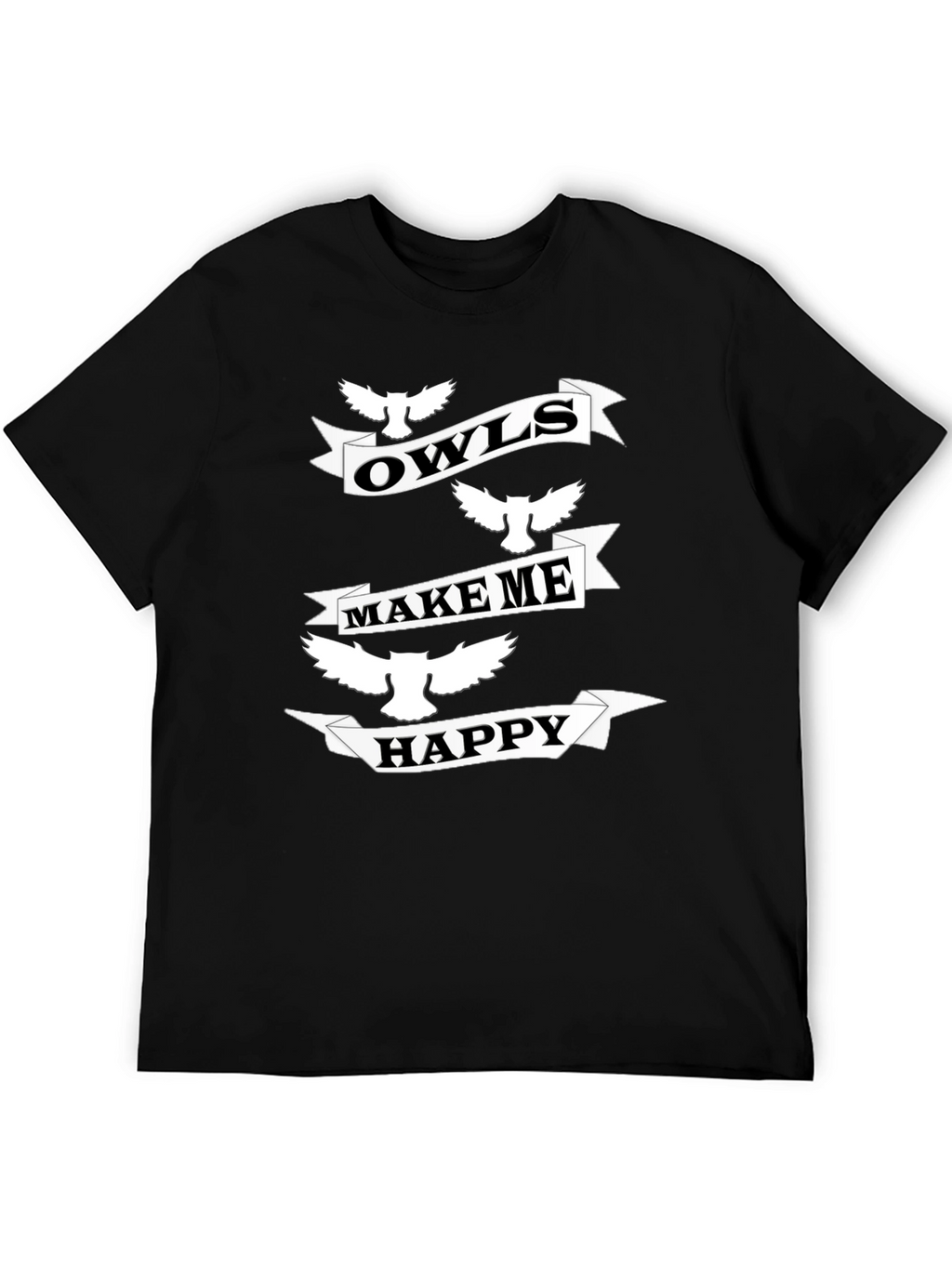 Owls Make Me Happy Black Graphic T-Shirt