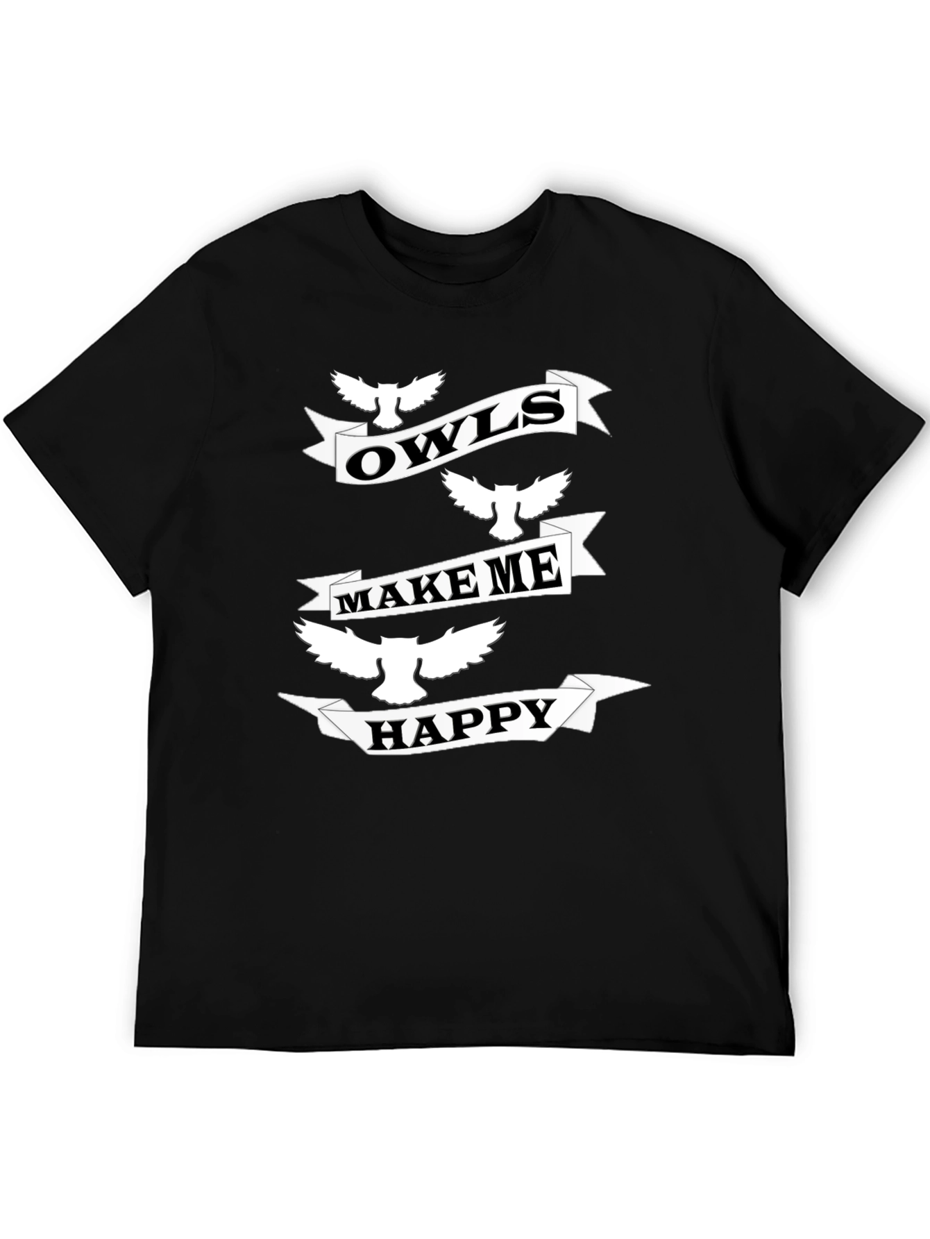 Owls Make Me Happy Black Graphic T-Shirt