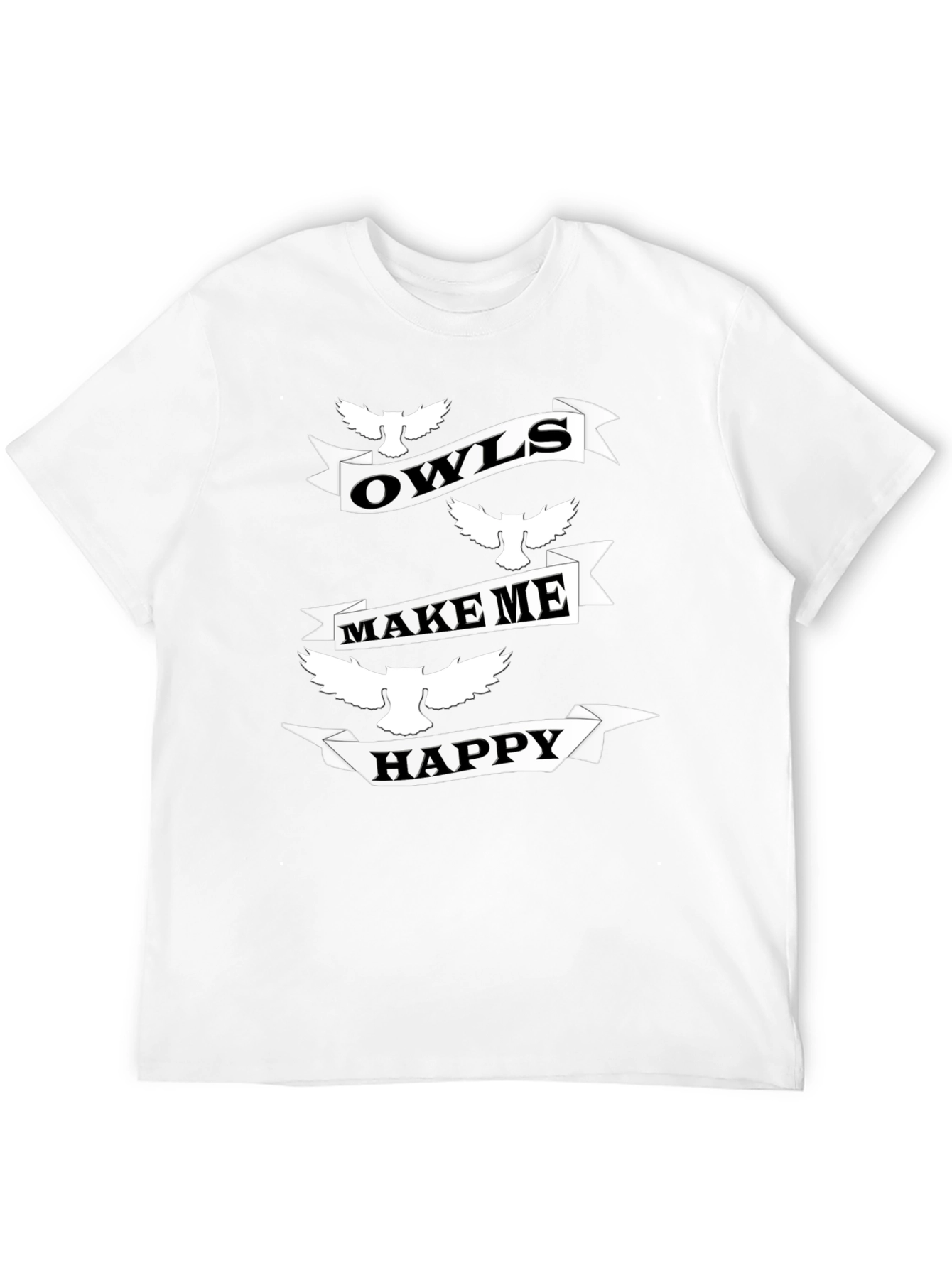 Owls Make Me Happy Black Graphic T-Shirt