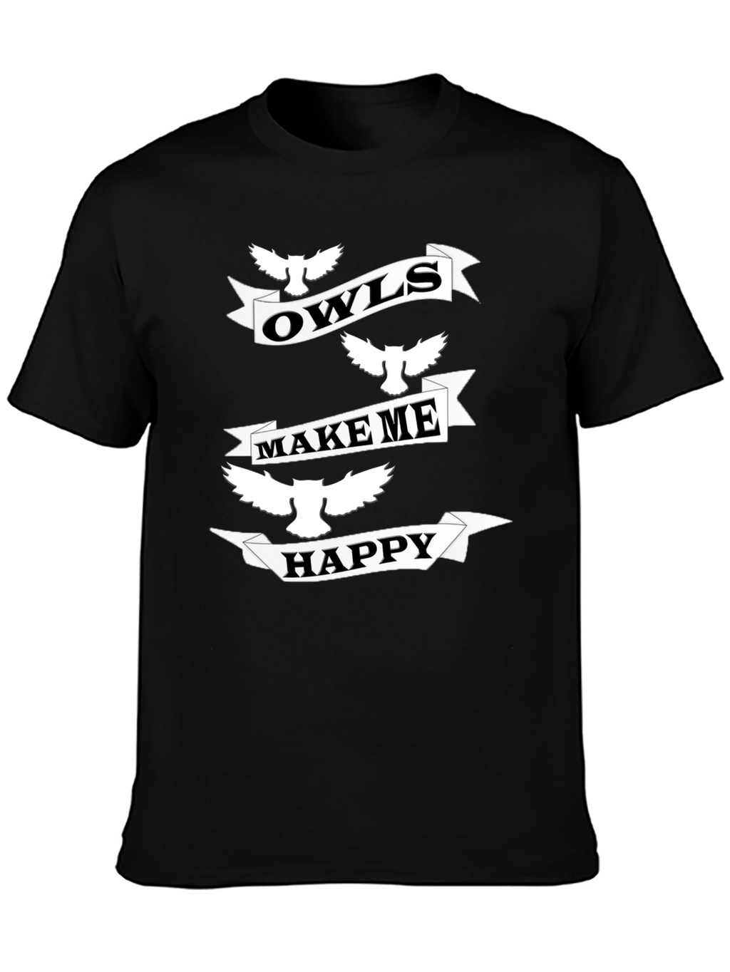 Owls Make Me Happy Black Graphic T-Shirt