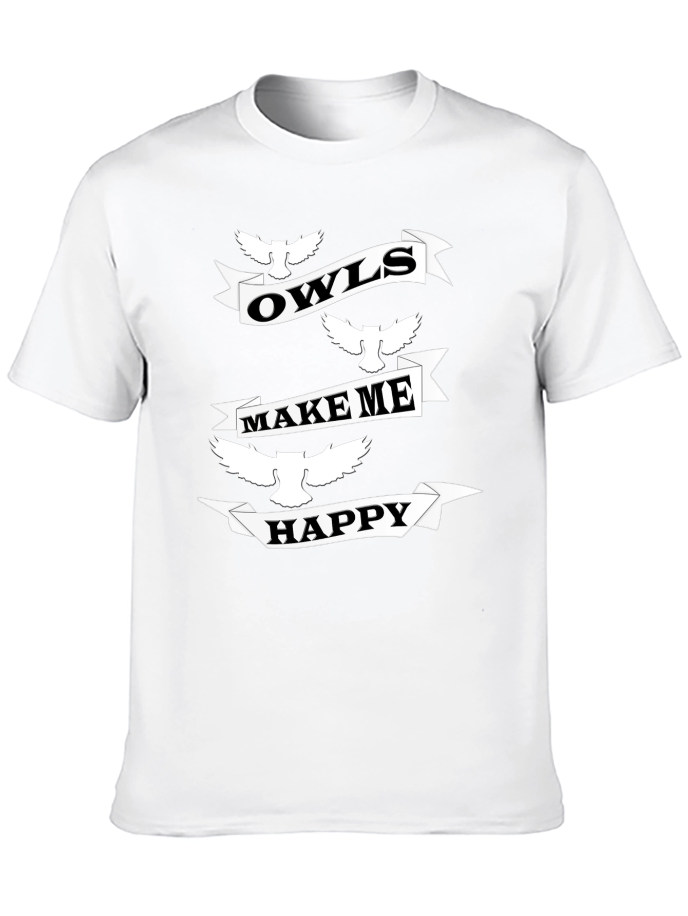 Owls Make Me Happy Black Graphic T-Shirt