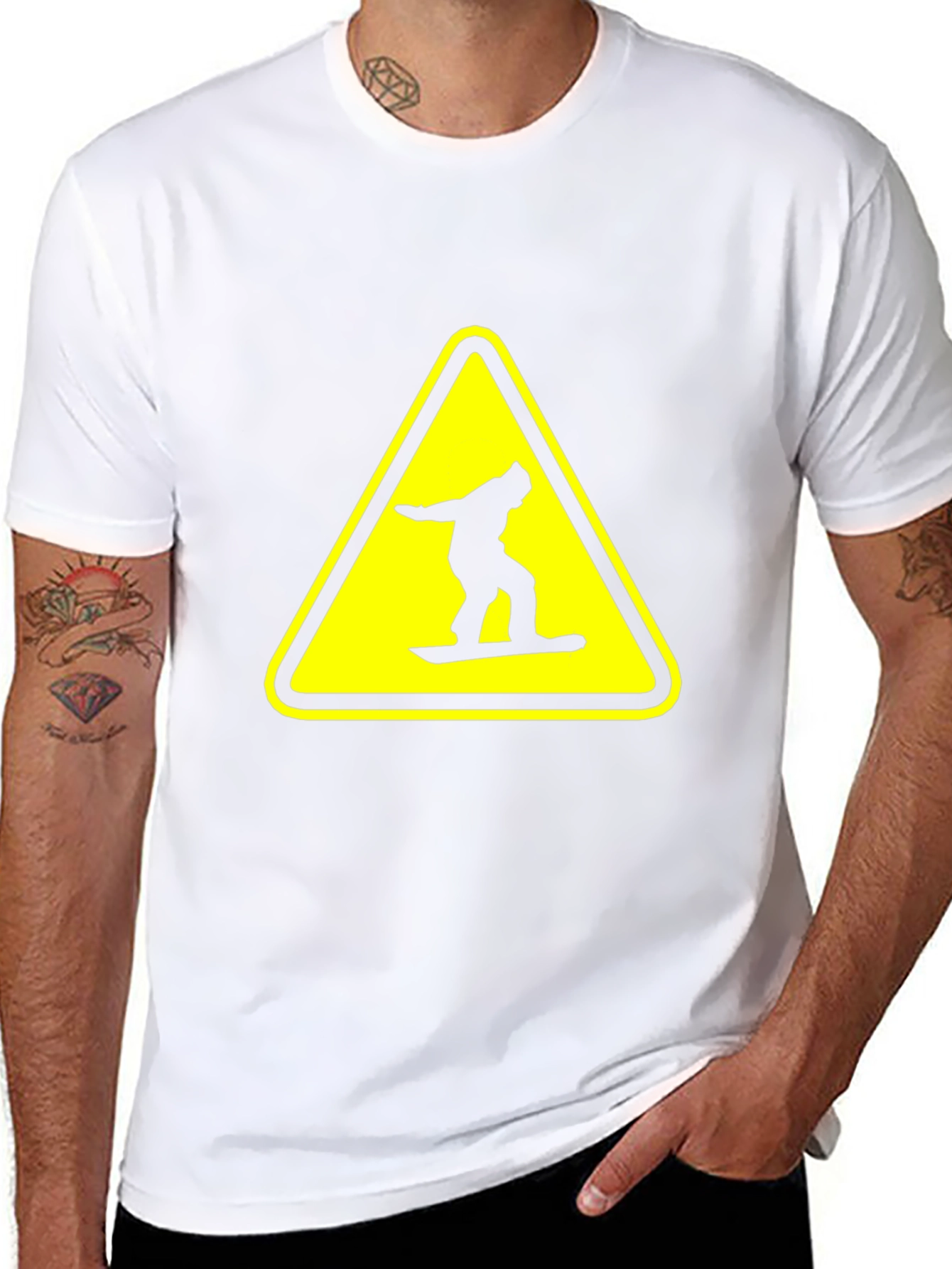 Snowboarder Warning Sign Black T-Shirt