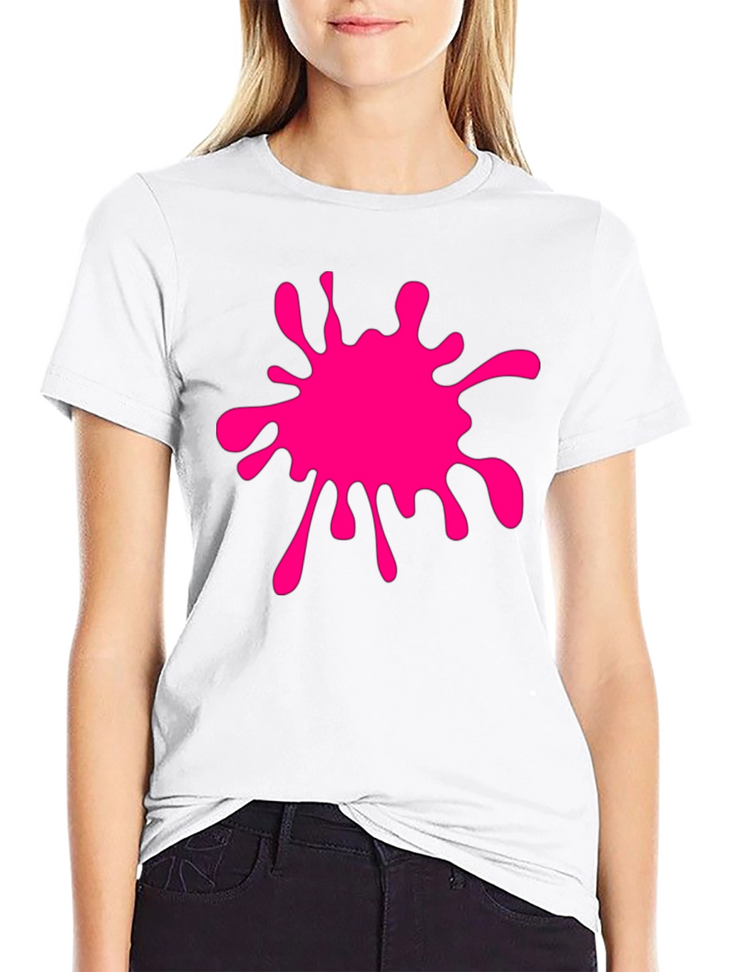 Black T-Shirt with Pink Paint Splatter
