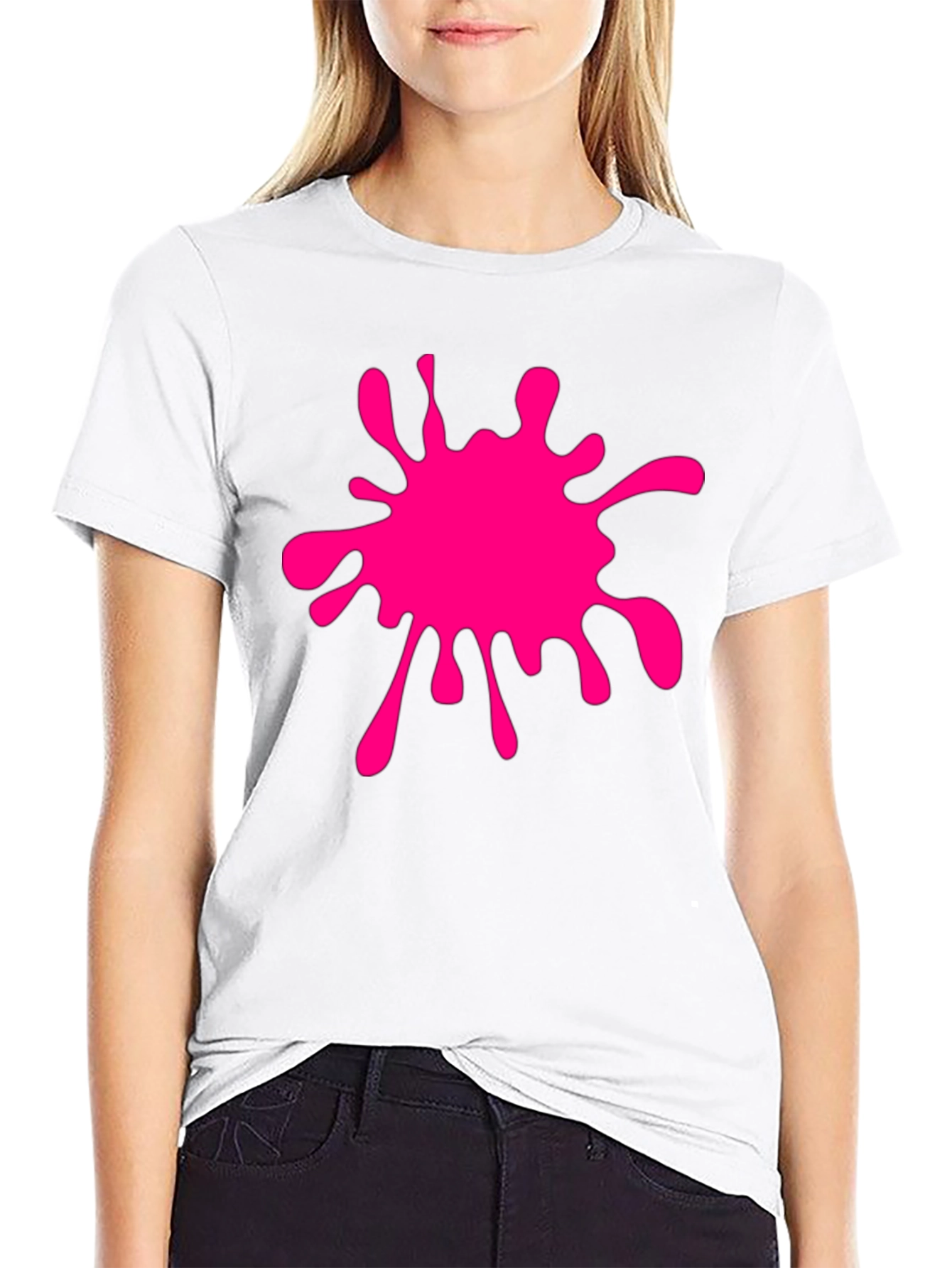Black T-Shirt with Pink Paint Splatter