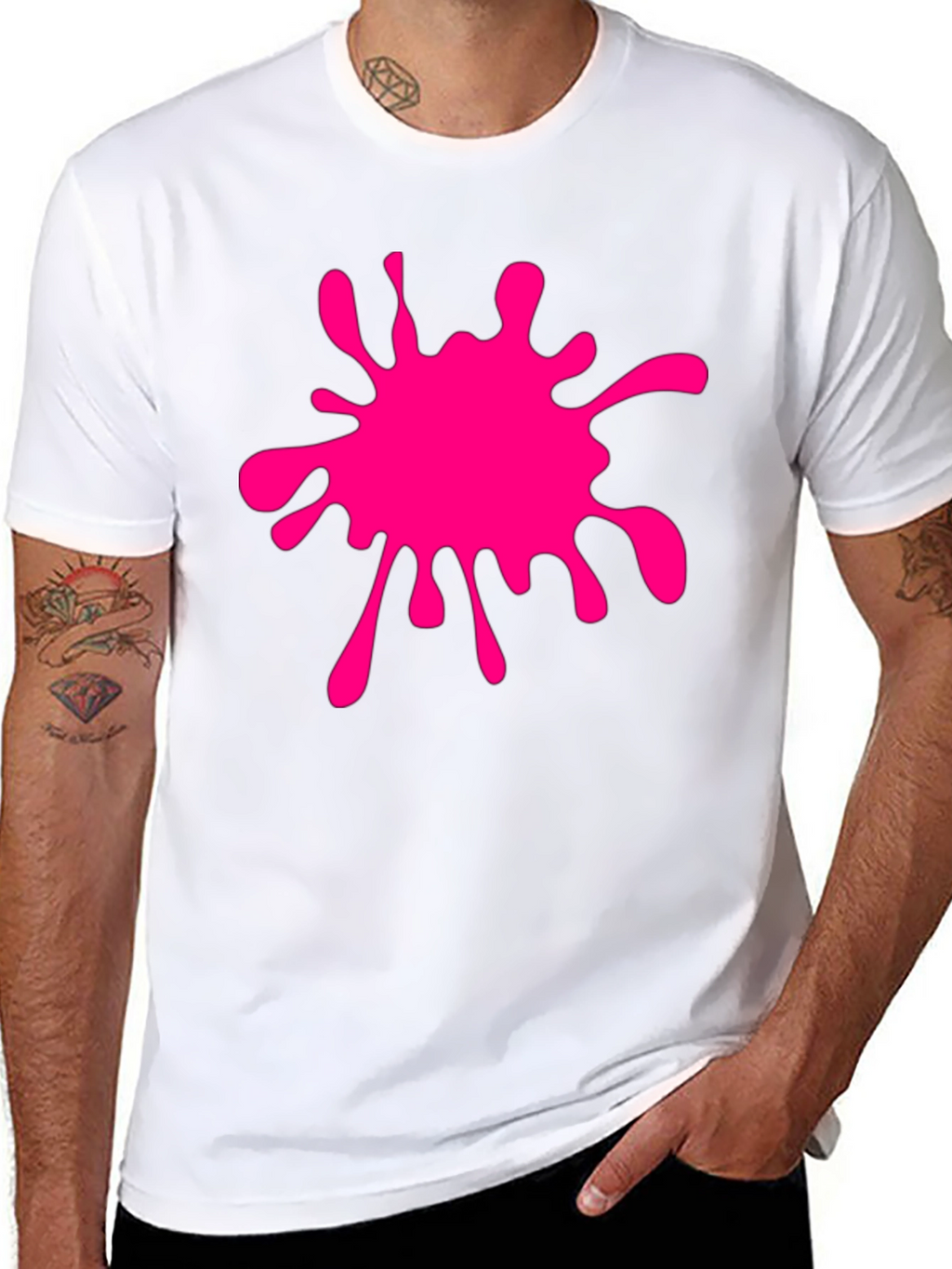 Black T-Shirt with Pink Paint Splatter