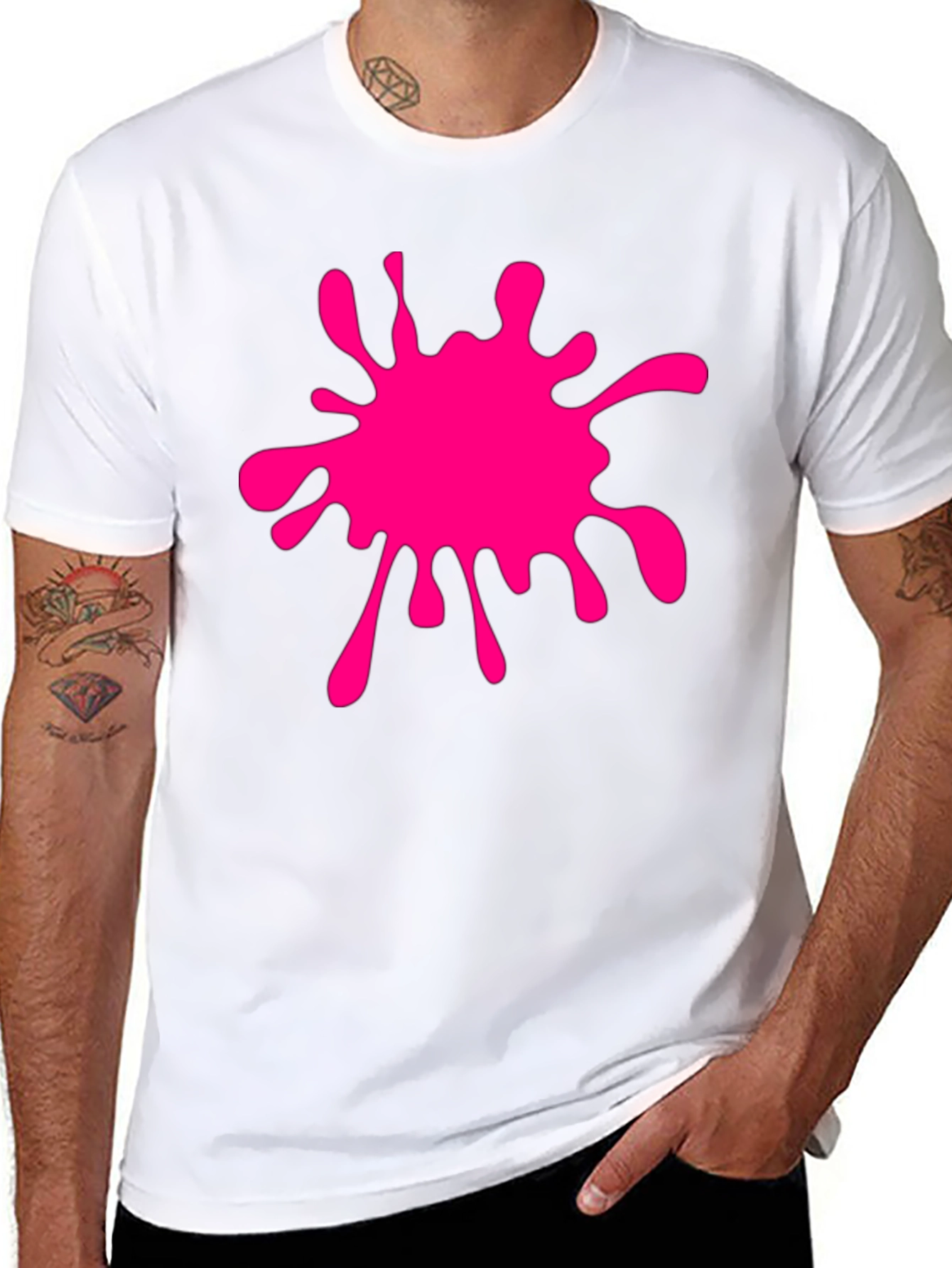 Black T-Shirt with Pink Paint Splatter