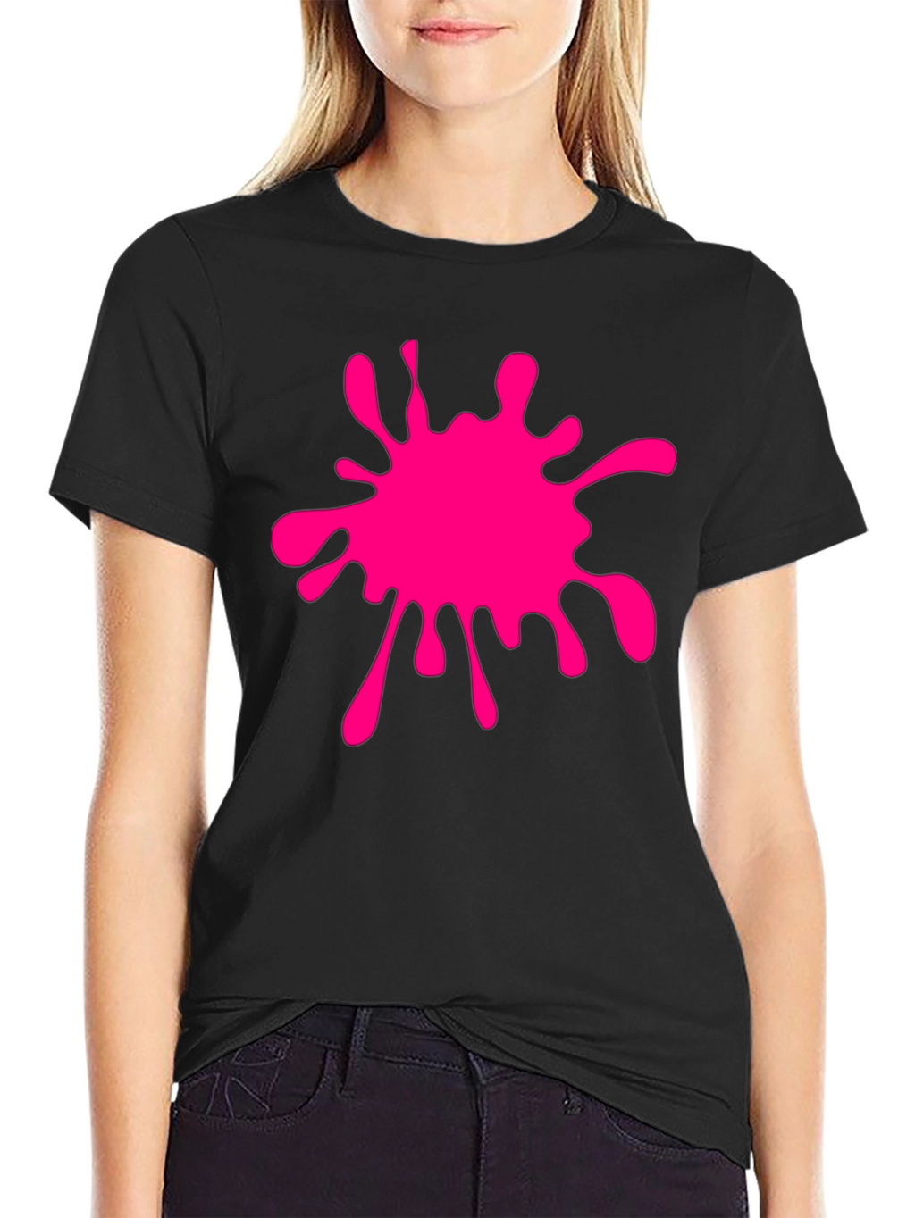 Black T-Shirt with Pink Paint Splatter