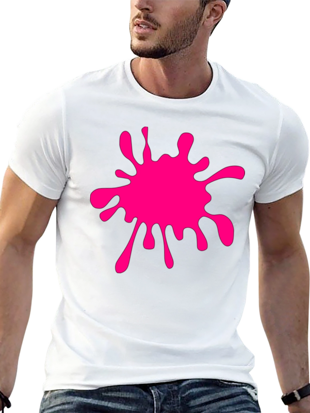 Black T-Shirt with Pink Paint Splatter