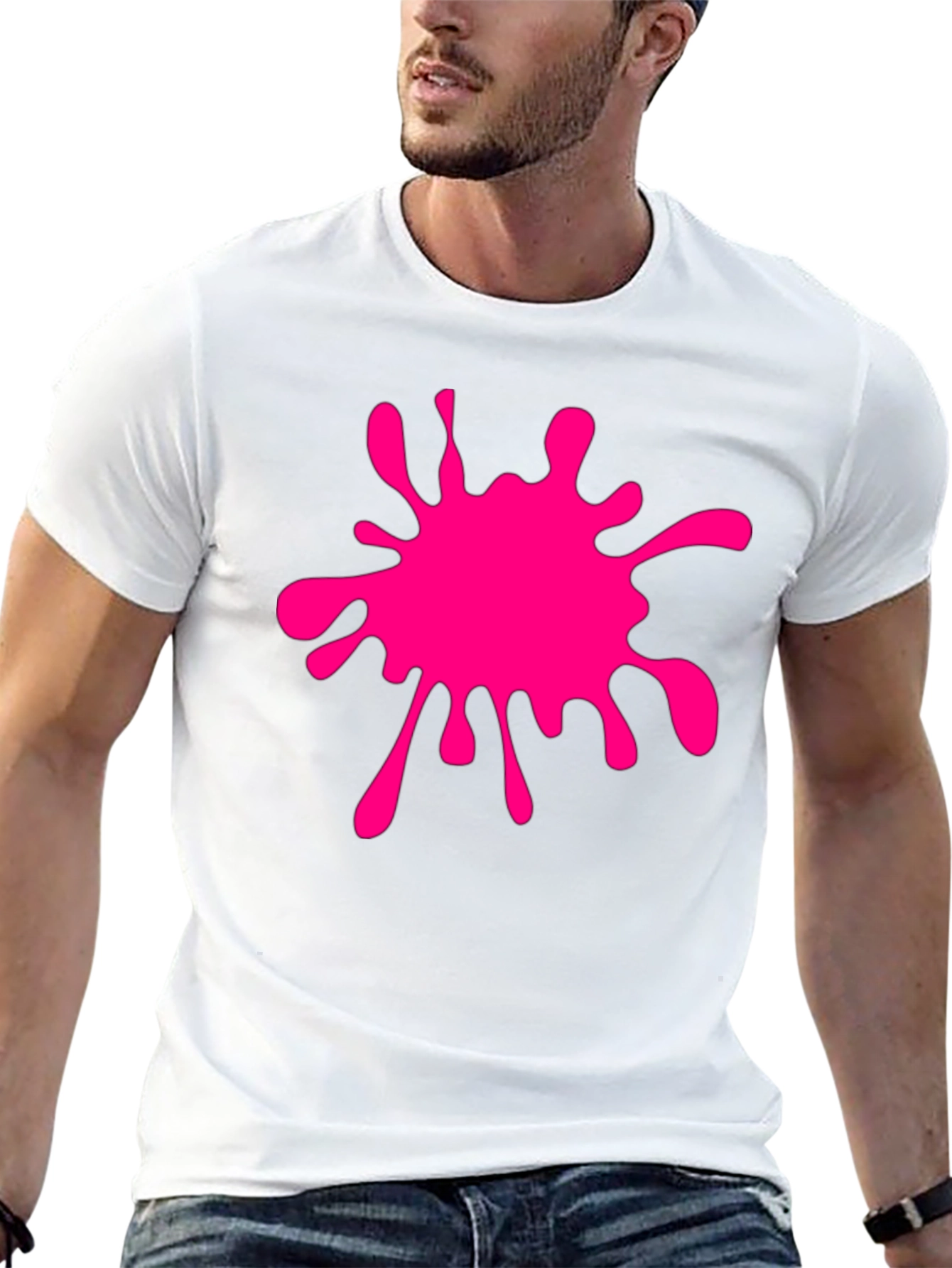 Black T-Shirt with Pink Paint Splatter