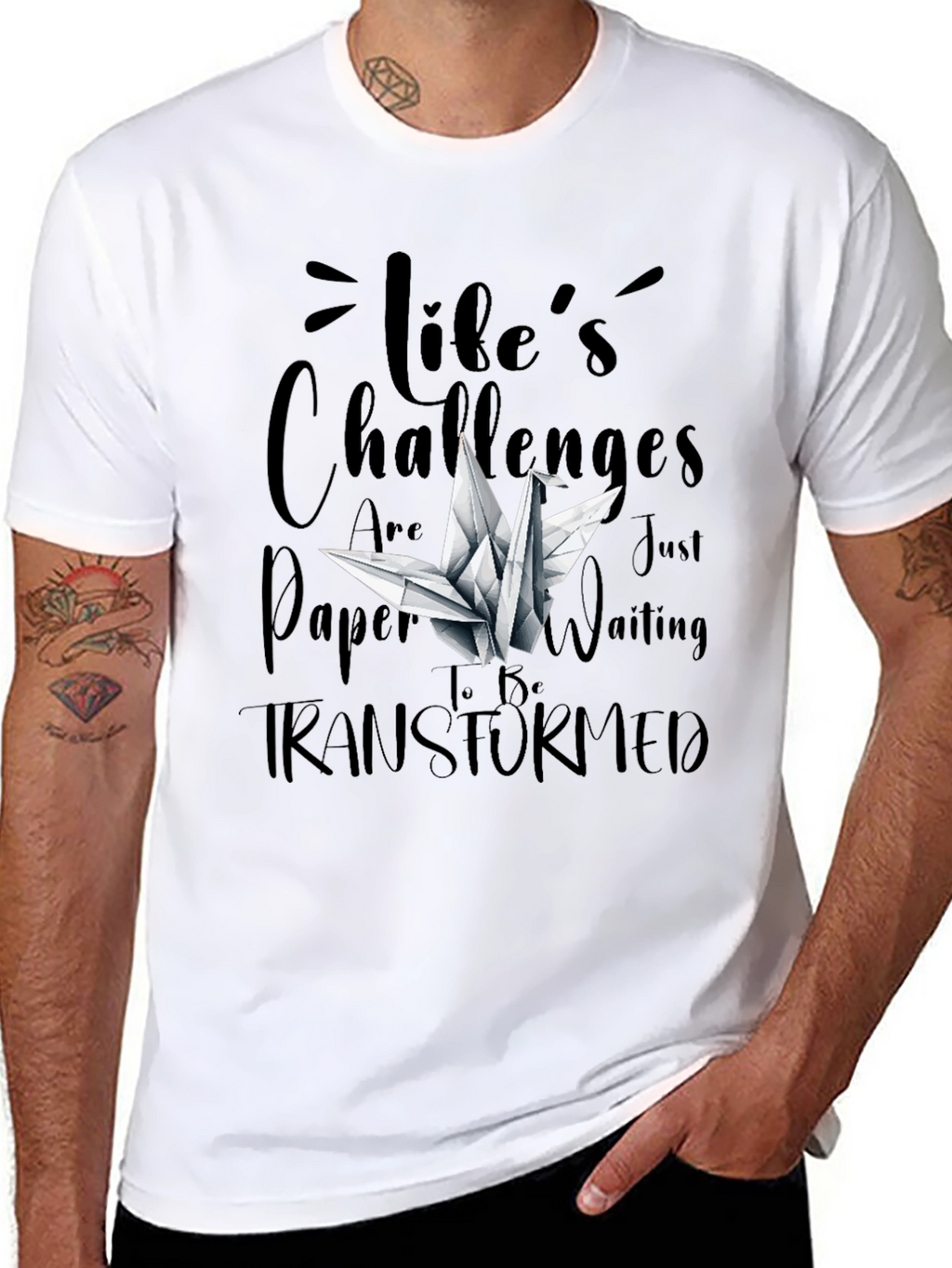 Lifes Challenges T-Shirt - Origami Crane Design