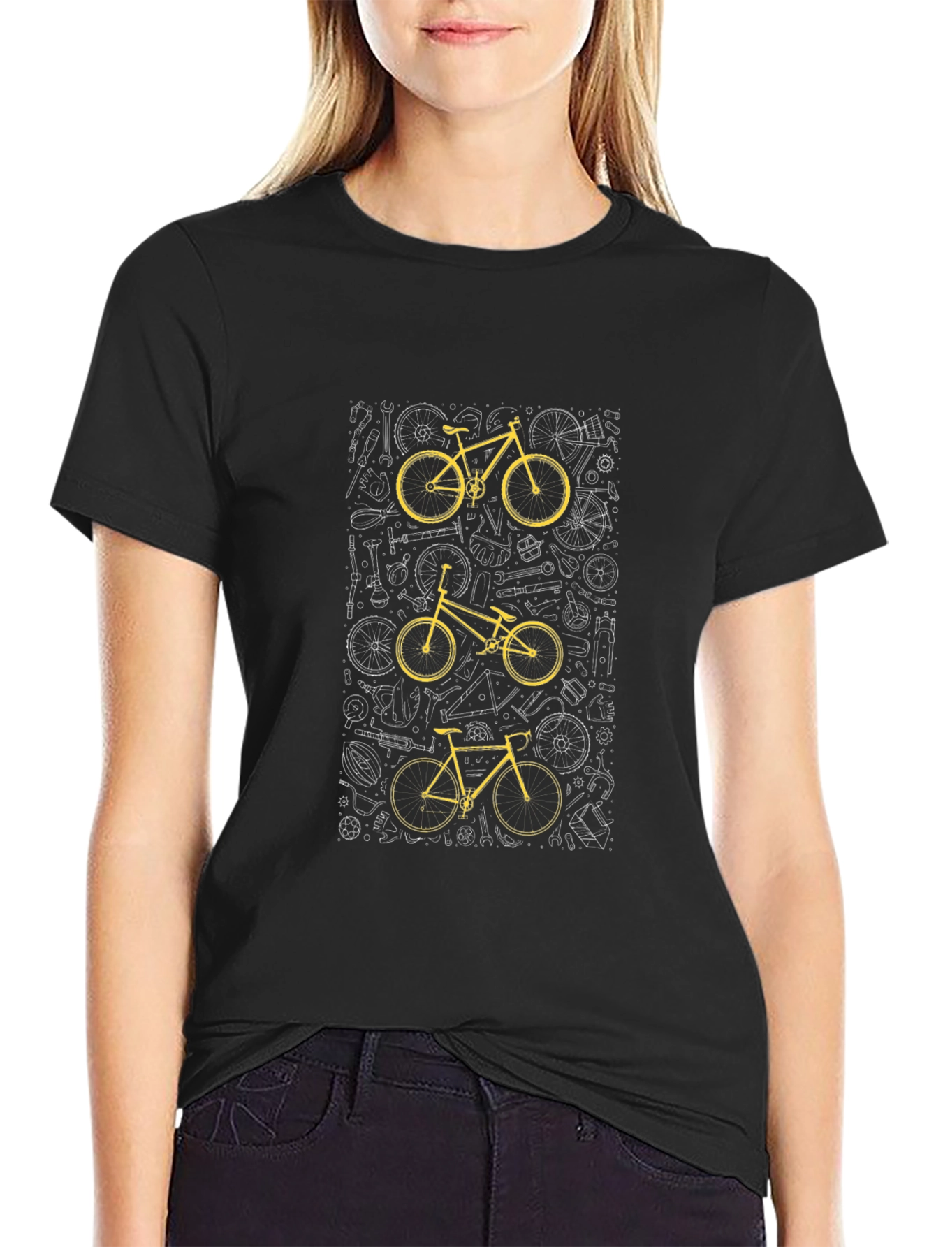 Bicycle Print T-Shirt - Black Cotton Tee