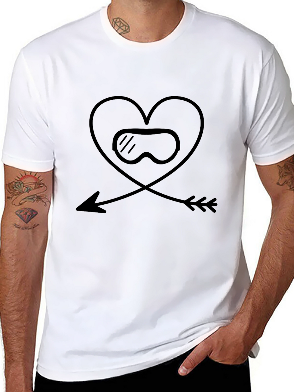 Ski Goggles Heart Arrow Black T-Shirt