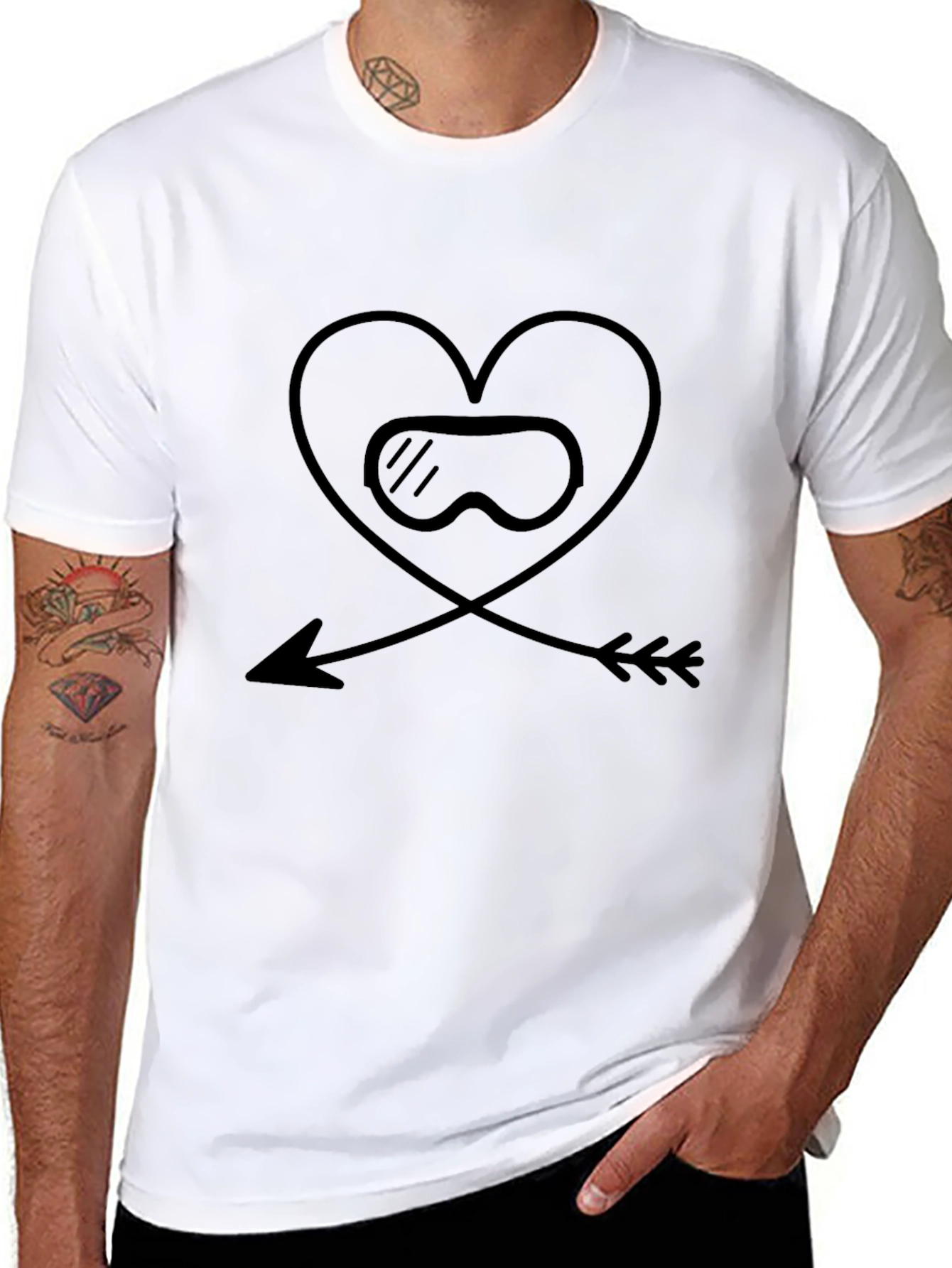 Ski Goggles Heart Arrow Black T-Shirt