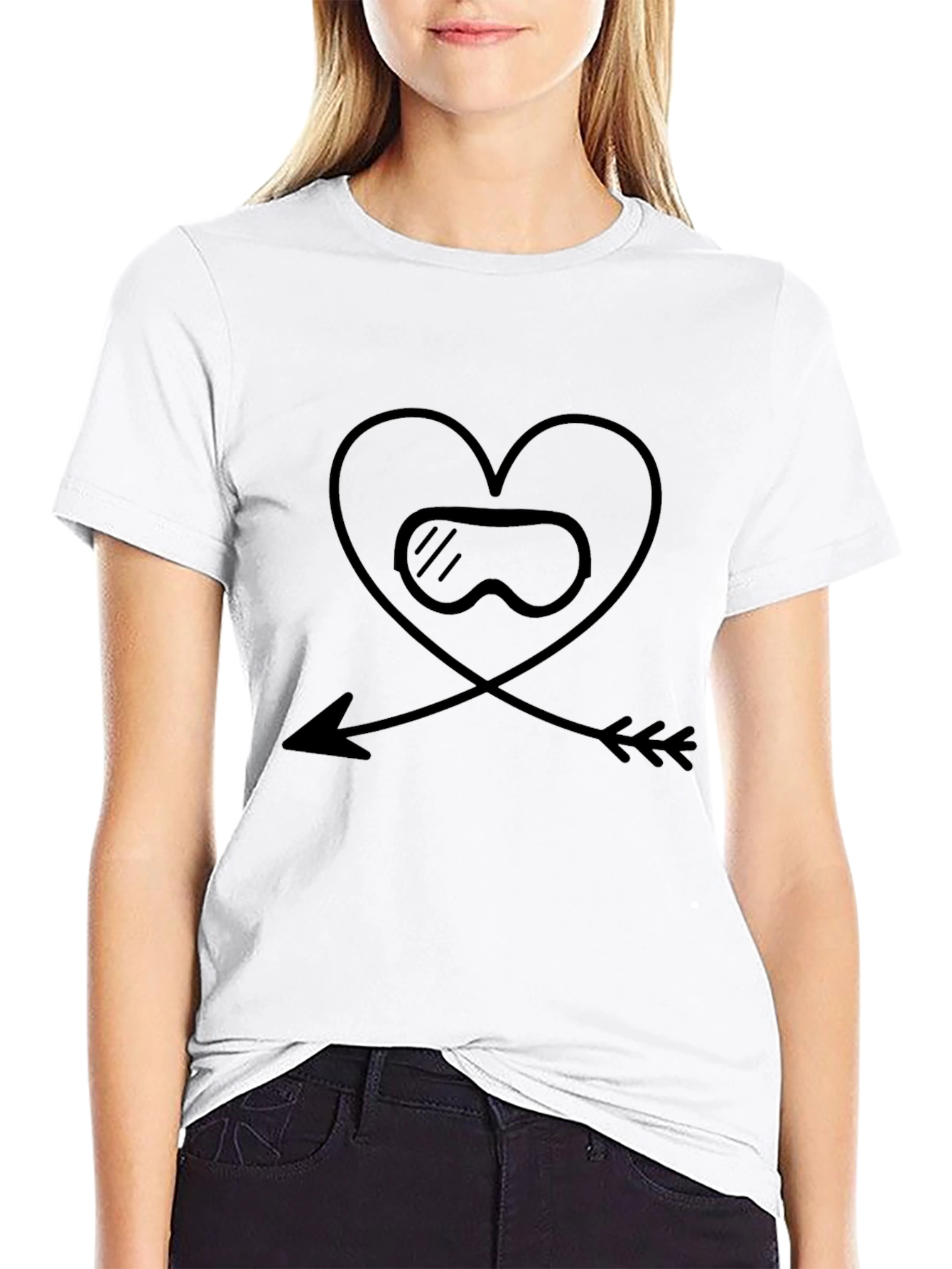 Ski Goggles Heart Arrow Black T-Shirt
