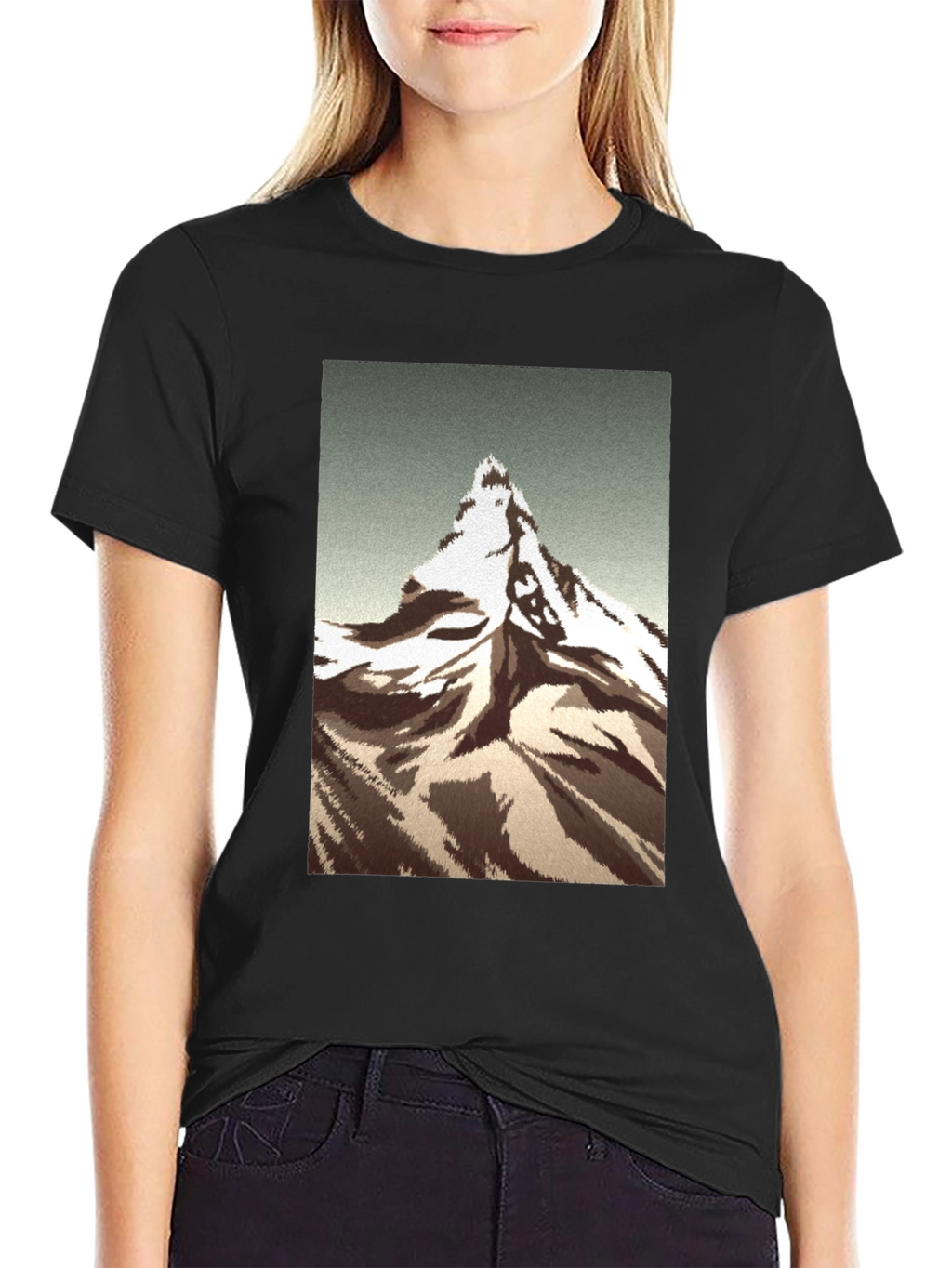 Mountain Peak Graphic Tee - Black Cotton T-Shirt