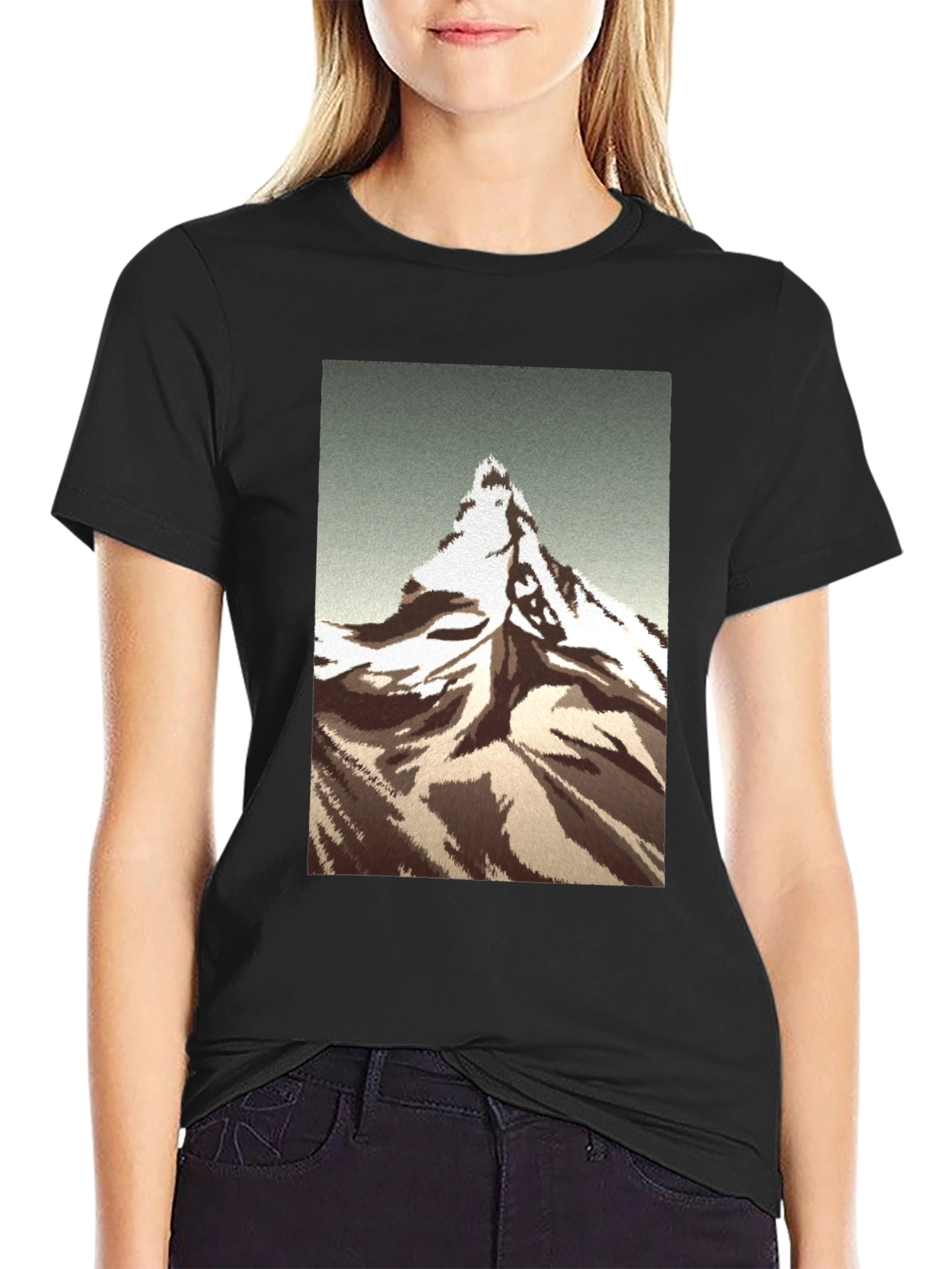 Mountain Peak Graphic Tee - Black Cotton T-Shirt