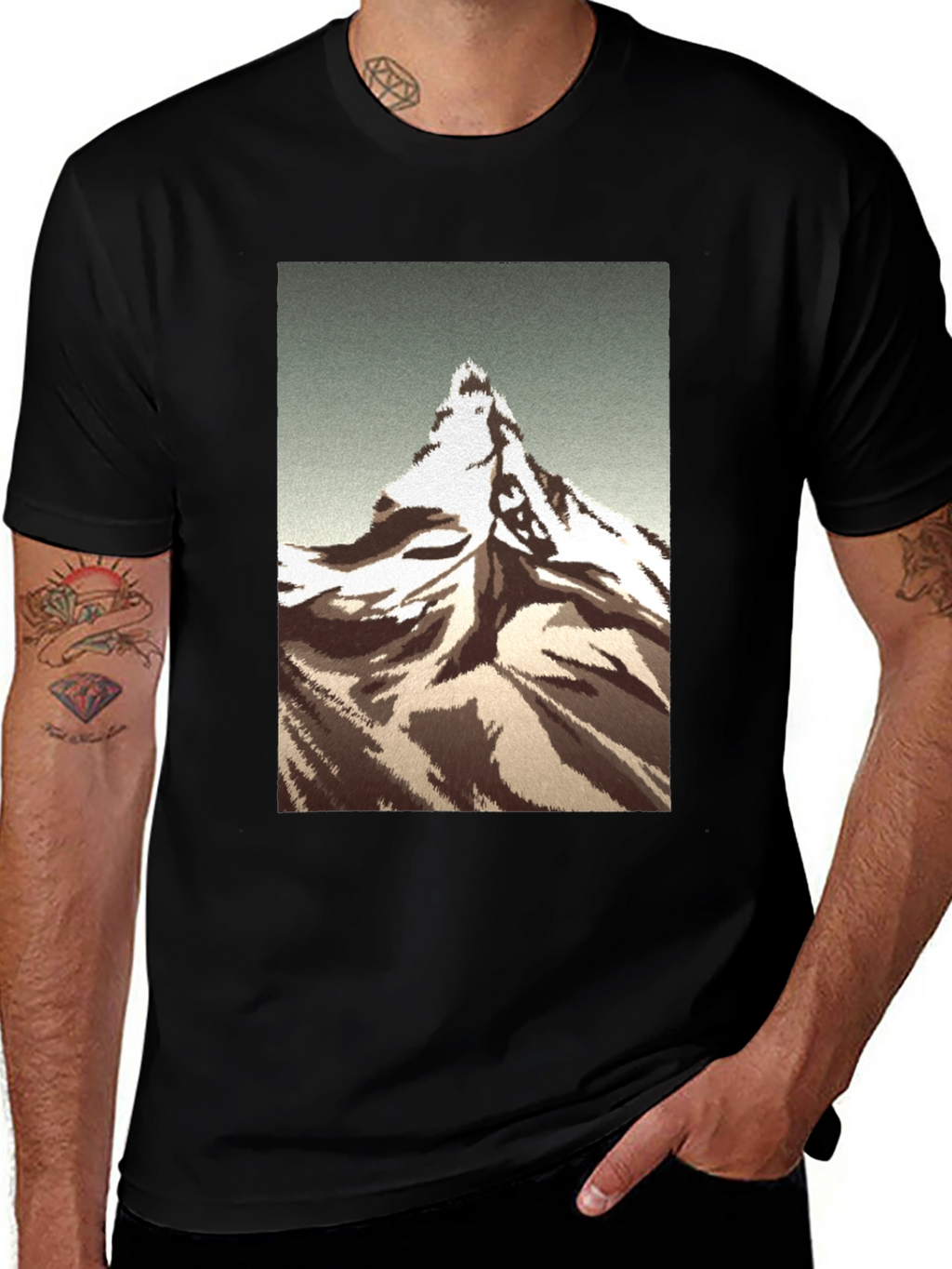 Mountain Peak Graphic Tee - Black Cotton T-Shirt