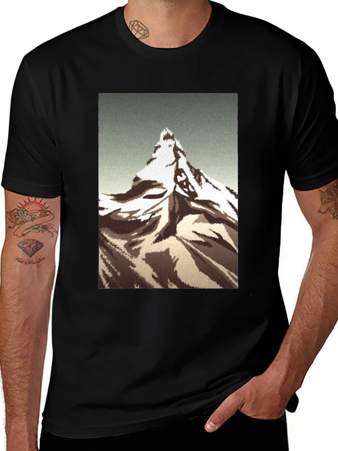 Mountain Peak Graphic Tee - Black Cotton T-Shirt