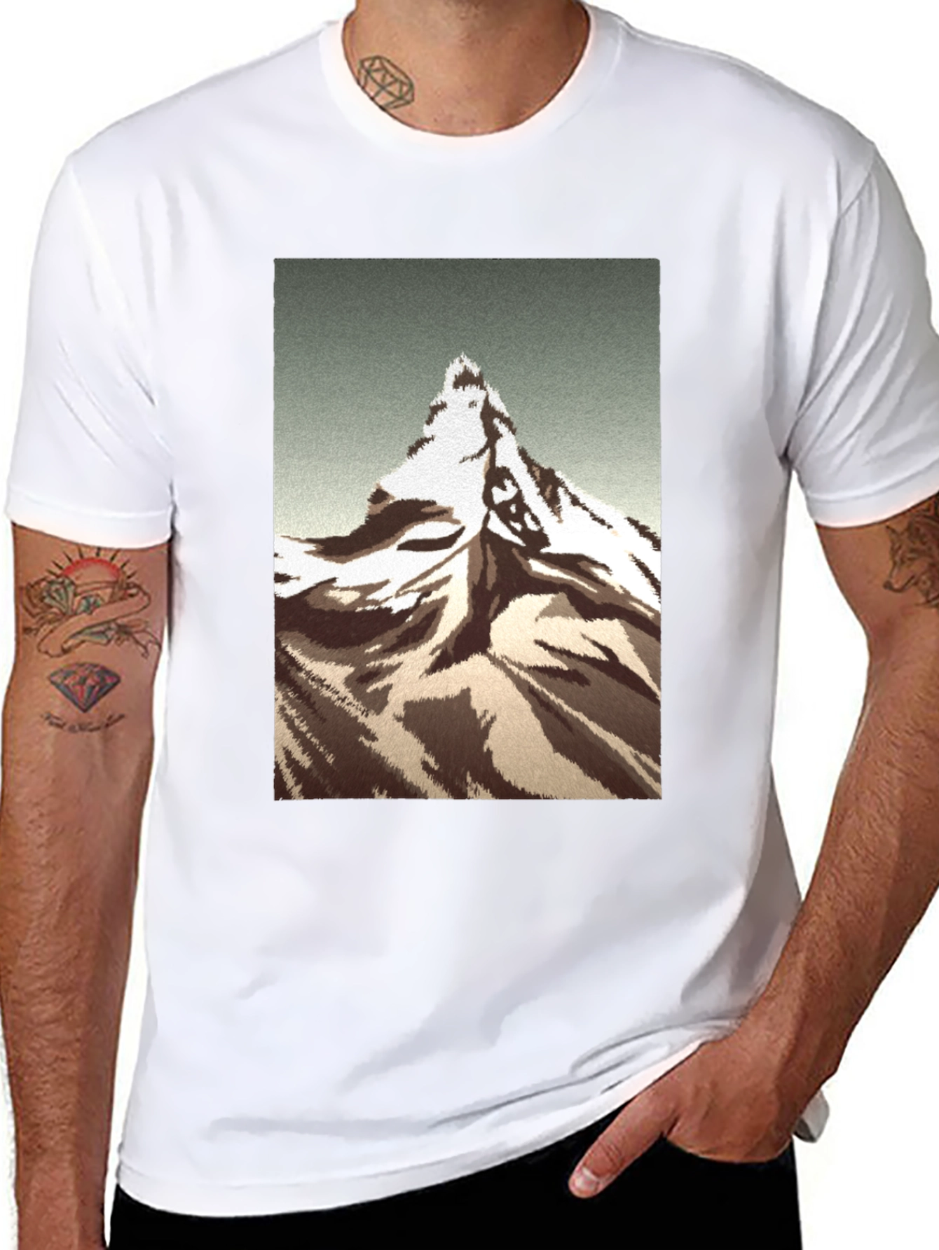 Mountain Peak Graphic Tee - Black Cotton T-Shirt