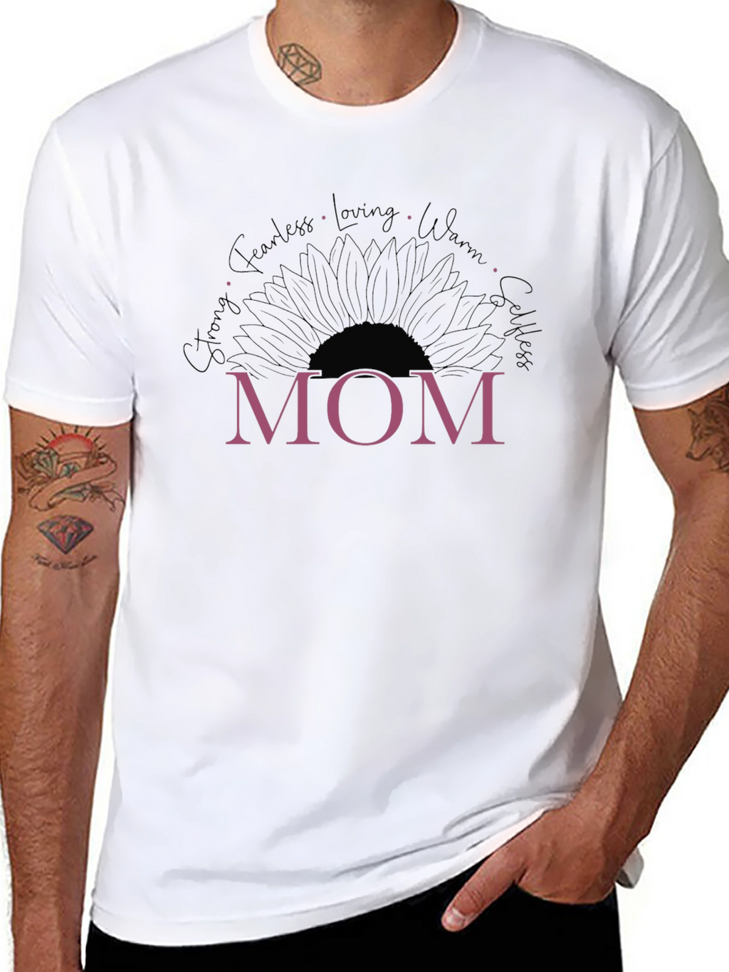 Mom Sunflower Graphic T-Shirt - Strong Fearless Loving