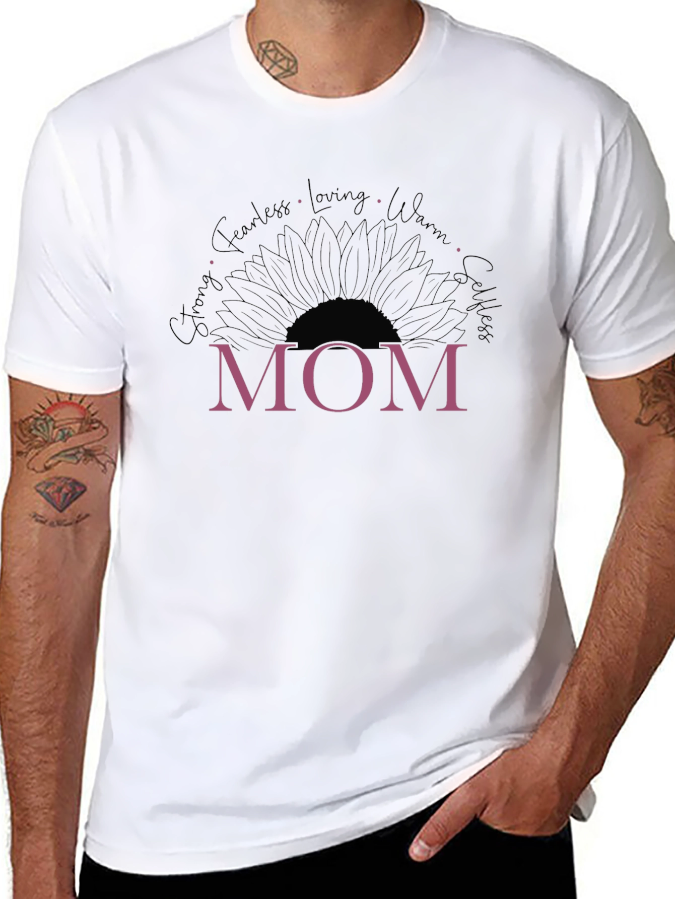 Mom Sunflower Graphic T-Shirt - Strong Fearless Loving