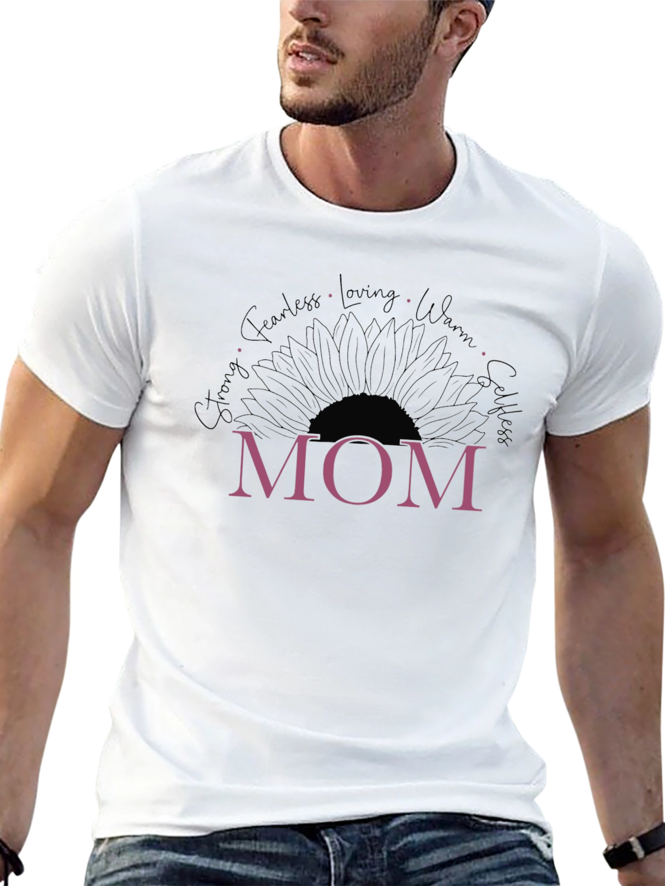 Mom Sunflower Graphic T-Shirt - Strong Fearless Loving