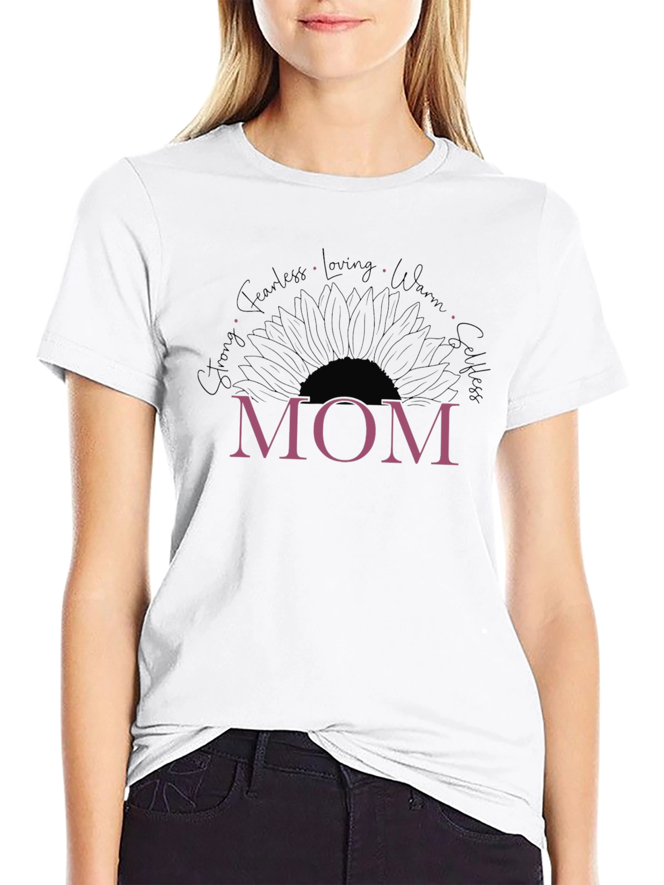 Mom Sunflower Graphic T-Shirt - Strong Fearless Loving