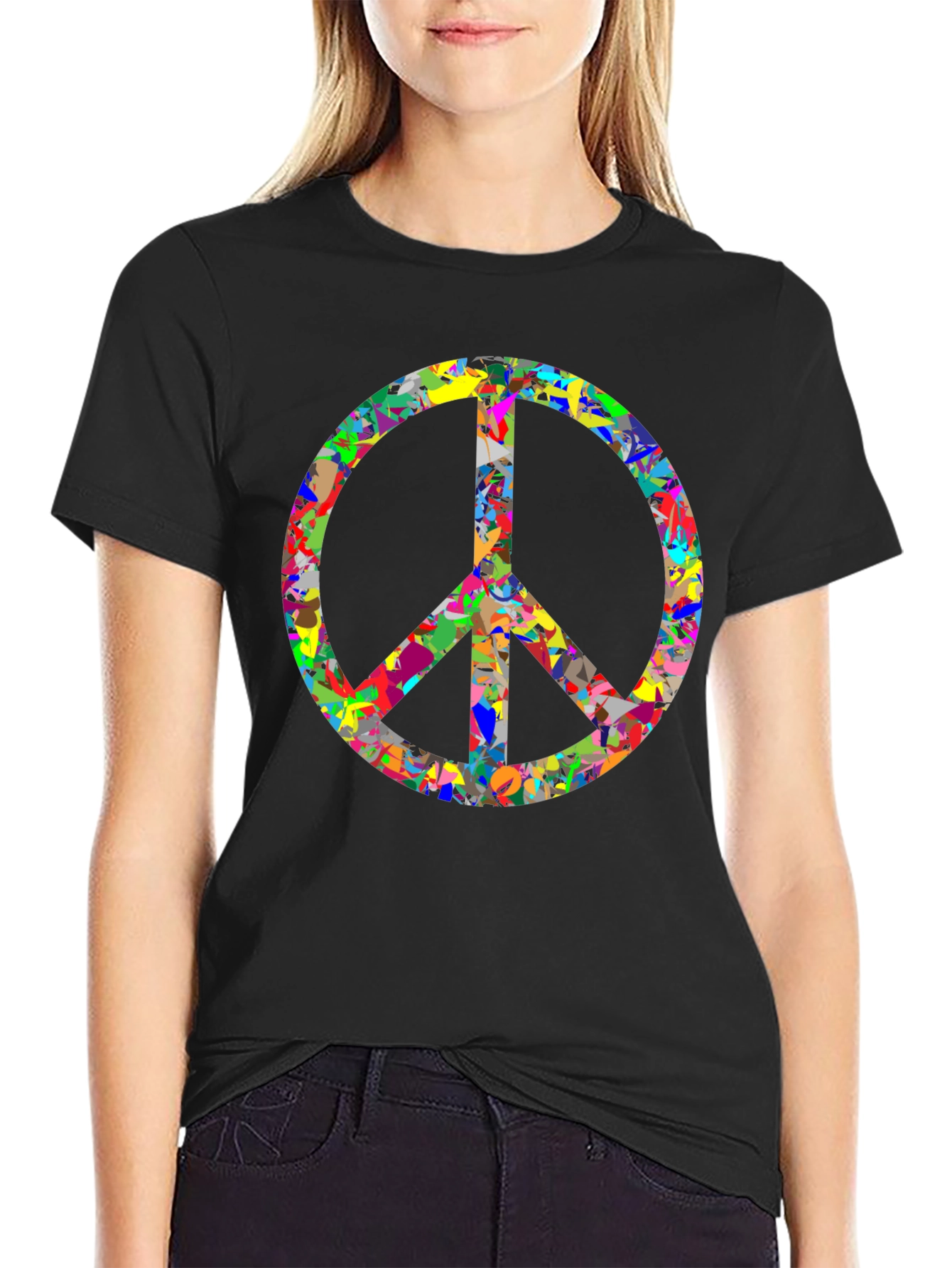 Colorful Peace Sign Graphic Tee - Black