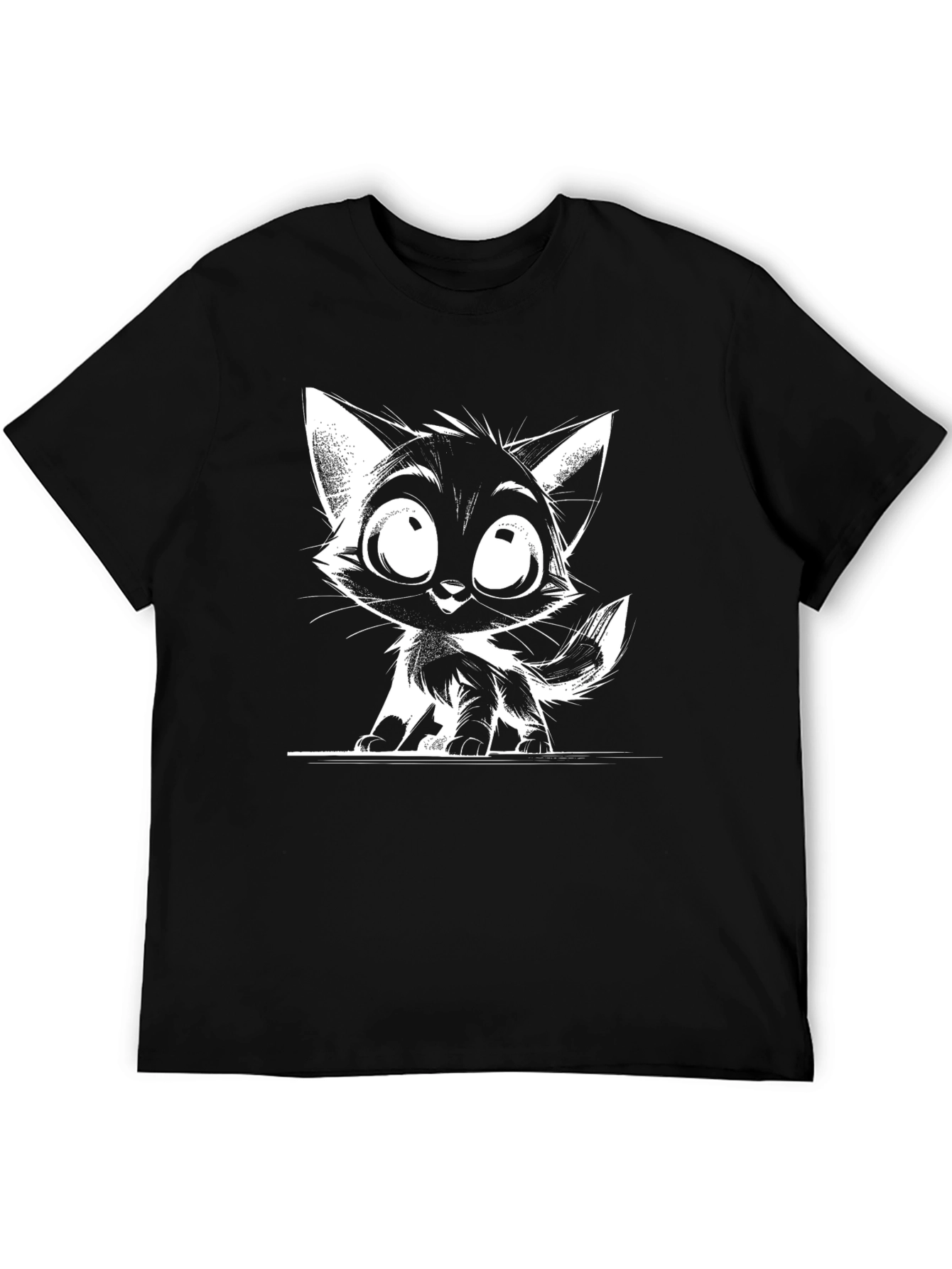Cartoon Cat Graphic T-Shirt - Black