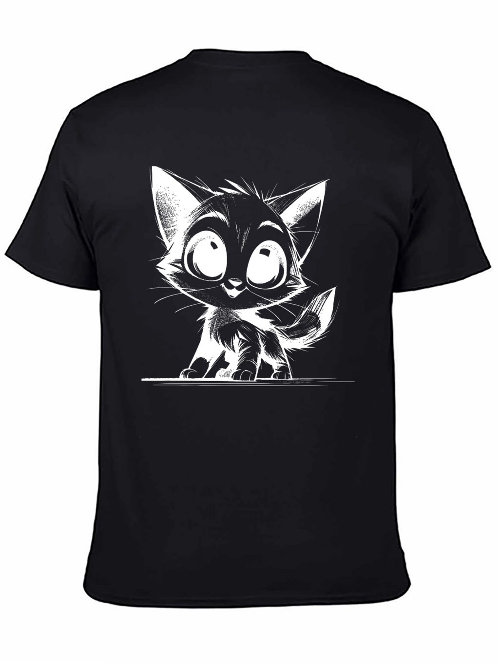 Cartoon Cat Graphic T-Shirt - Black