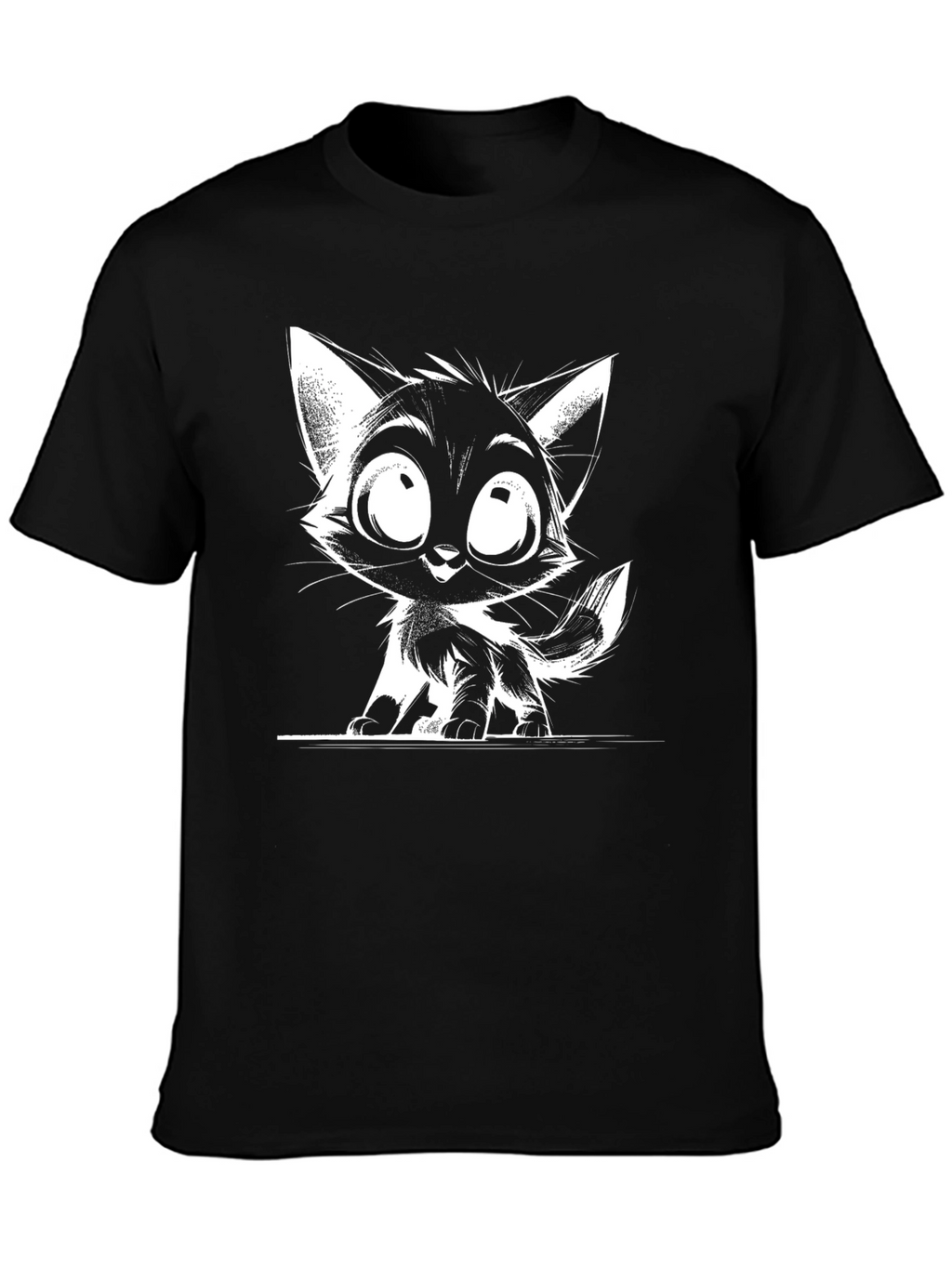 Cartoon Cat Graphic T-Shirt - Black