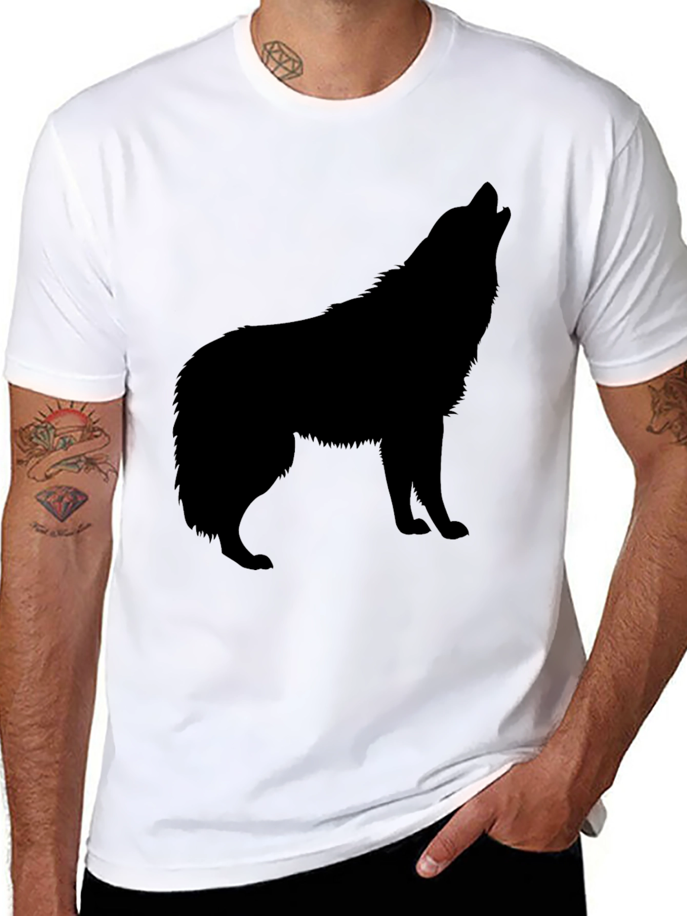 Black Wolf Silhouette T-Shirt - Mens Graphic Tee