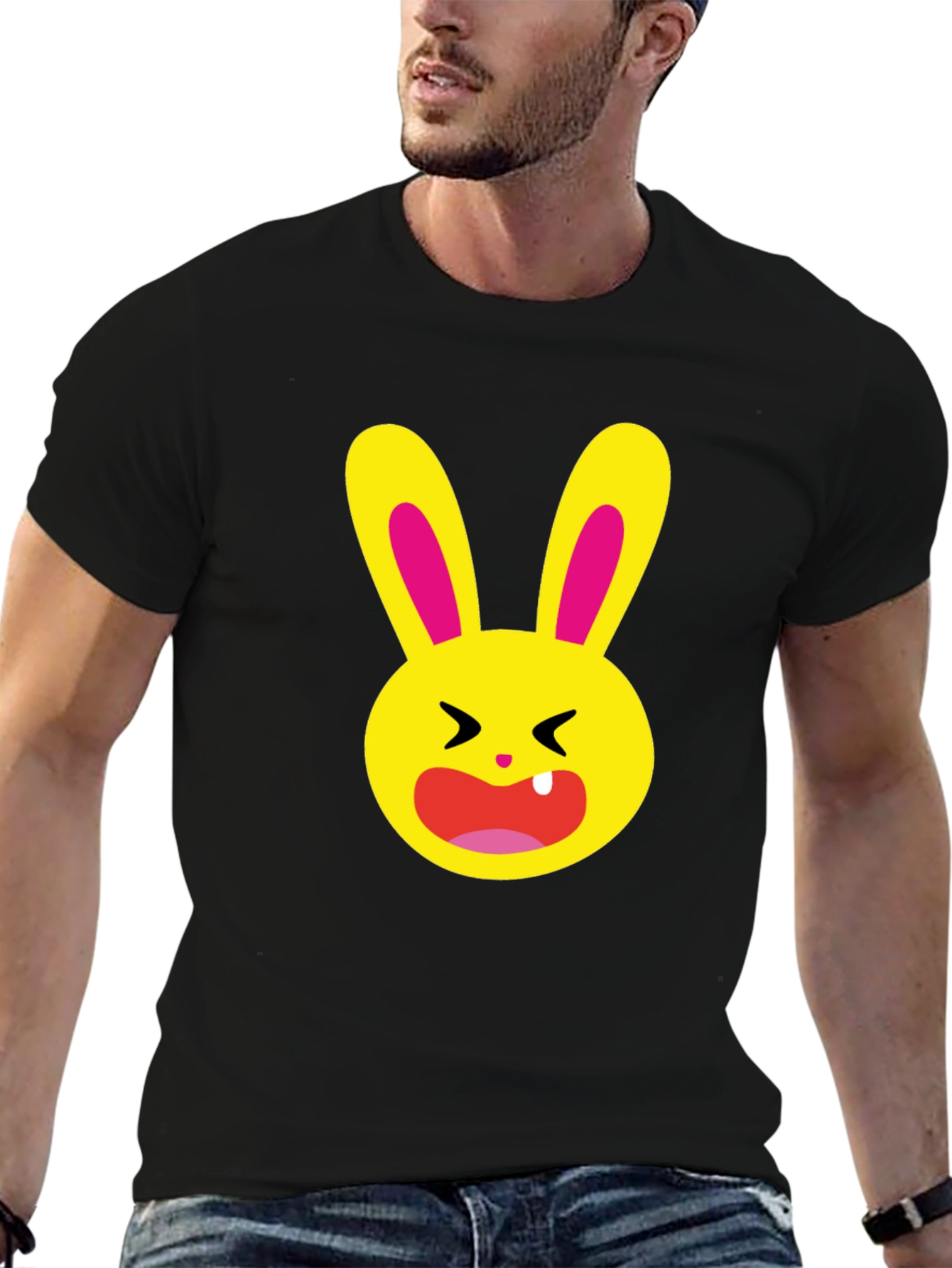 Funky Cartoon Bunny Graphic Tee - Black