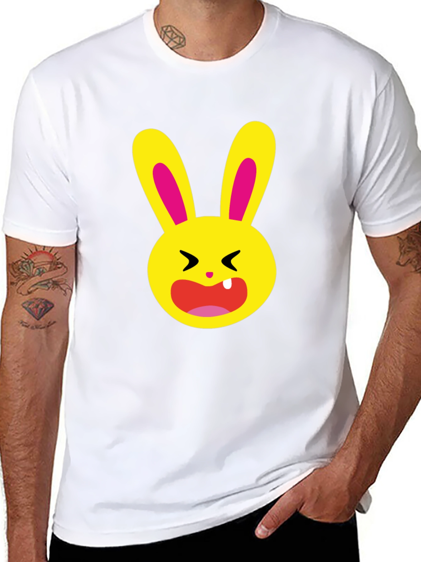 Funky Cartoon Bunny Graphic Tee - Black