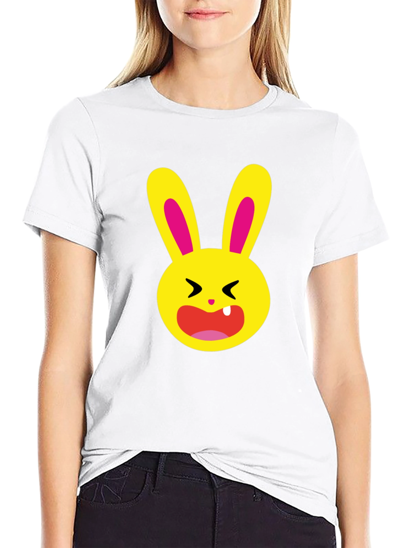 Funky Cartoon Bunny Graphic Tee - Black