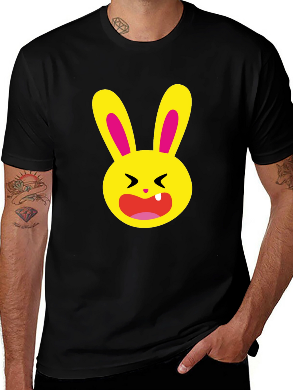 Funky Cartoon Bunny Graphic Tee - Black