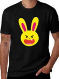 Funky Cartoon Bunny Graphic Tee - Black