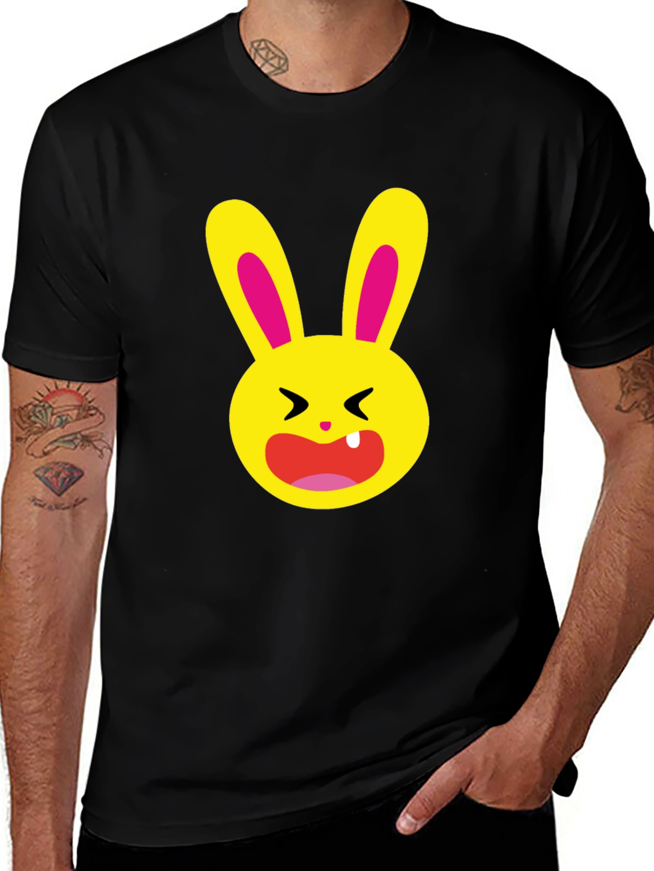 Funky Cartoon Bunny Graphic Tee - Black